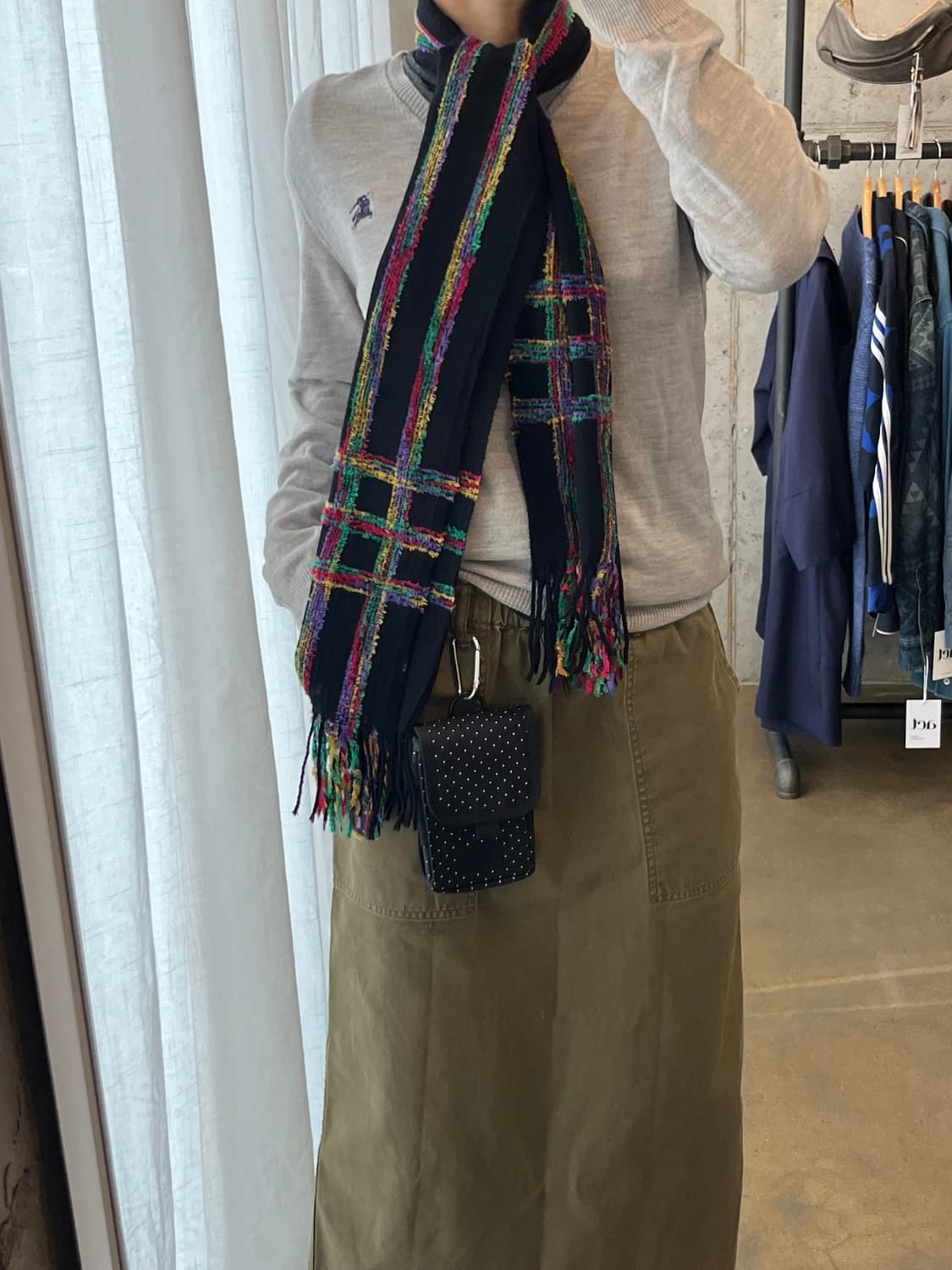 트위드 체크패턴 머플러 블랙 상품이미지6