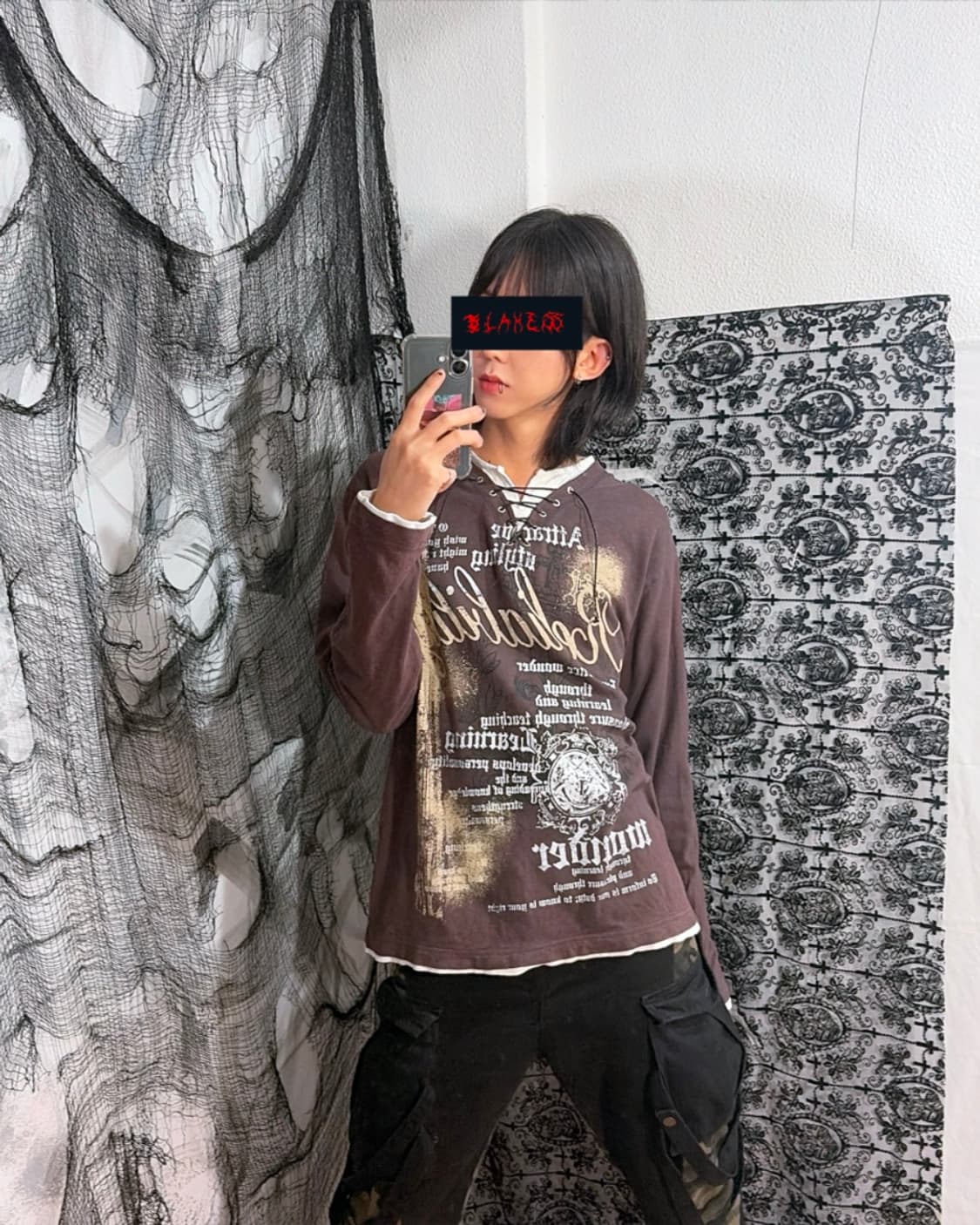 Y2K punk eyelet Layered sleeve(unisex) 상품이미지3