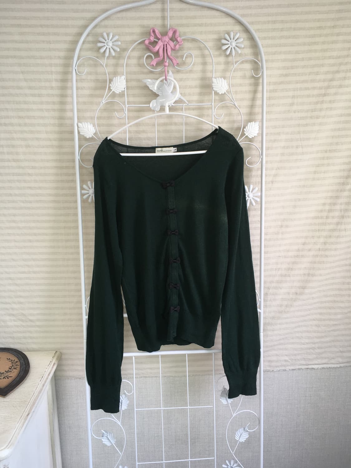 jpn vintage 딥 그린 리본 가디건 y2k 스트릿 갸루 펑키 상품이미지1