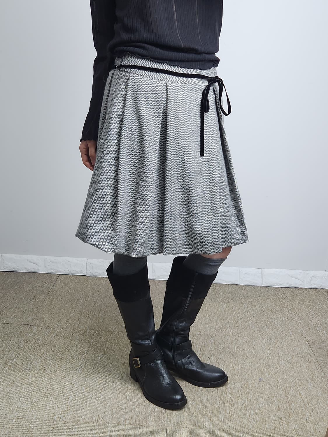 헤링본 볼륨 스커트 상품이미지5