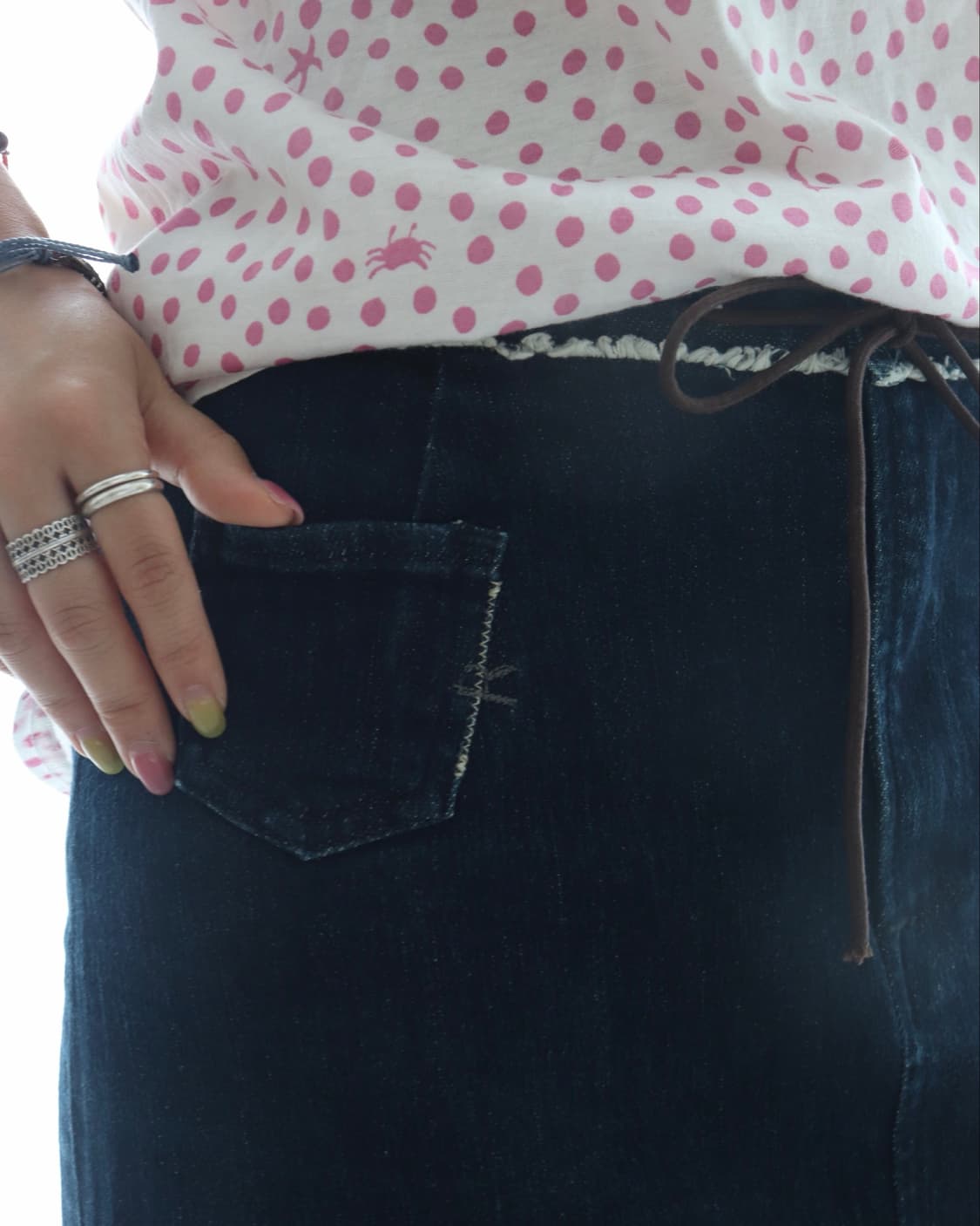 [45rpm] Indigo Denim Ribbon Skirt 상품이미지3