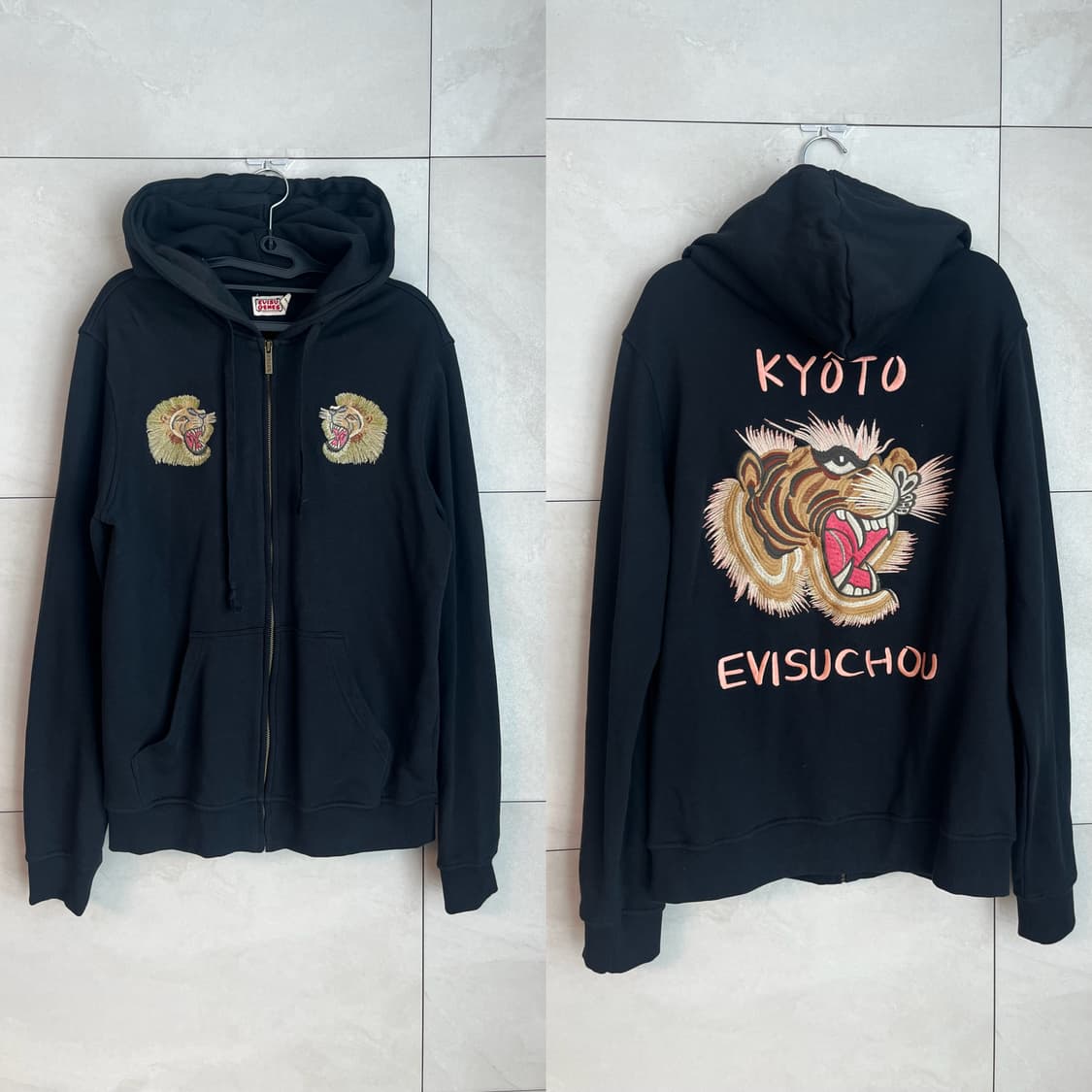 재팬라인 에비수 교토 호랑이 자수 후드집업 블랙 [XL] 상품이미지1