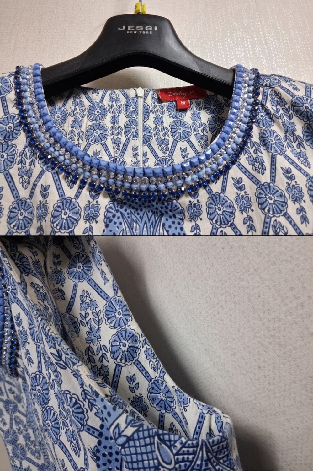 일본빈티지 Derhy 비즈보석 라운드넥 블루 민소매원피스 미디55
 상품이미지5