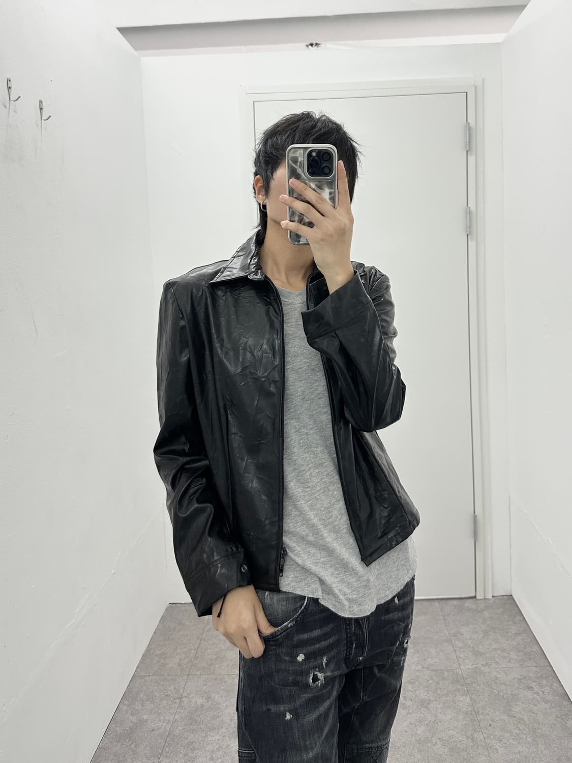 Vintage fake leather 2 way jacket 상품이미지2
