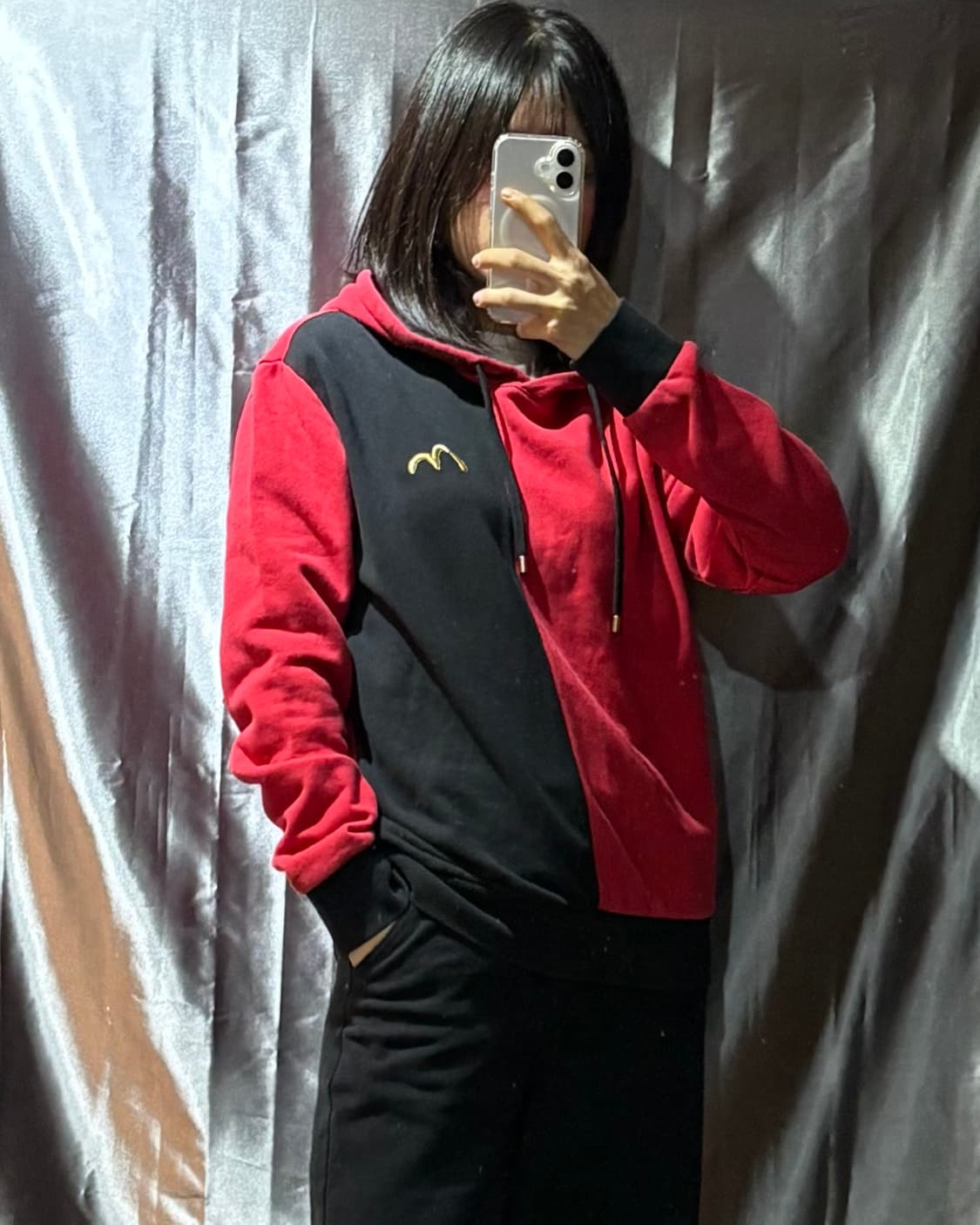 M EVISU 에비수 사선 골드로고 후드티 상품이미지1