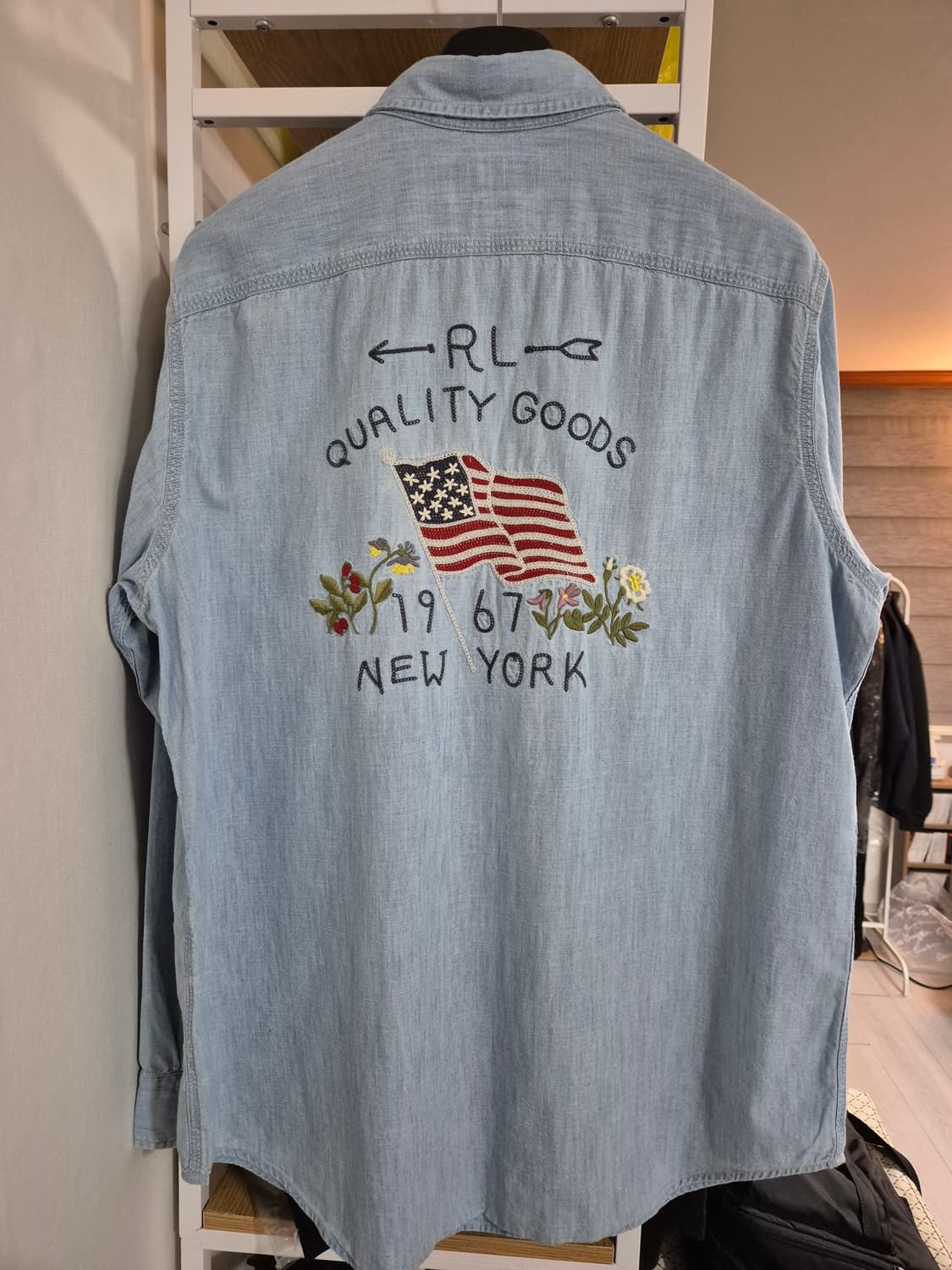 폴로 랄프로렌 성조기 자수 샴브레이 셔츠 L 클래식핏 상품이미지1