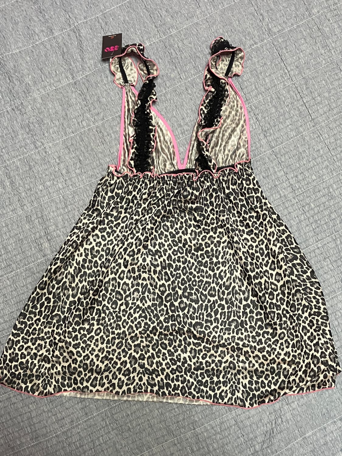 후루이 빈티지 갸루 호피 레오파드 슬리브리스 슬립 핑크 브라운 상품이미지2