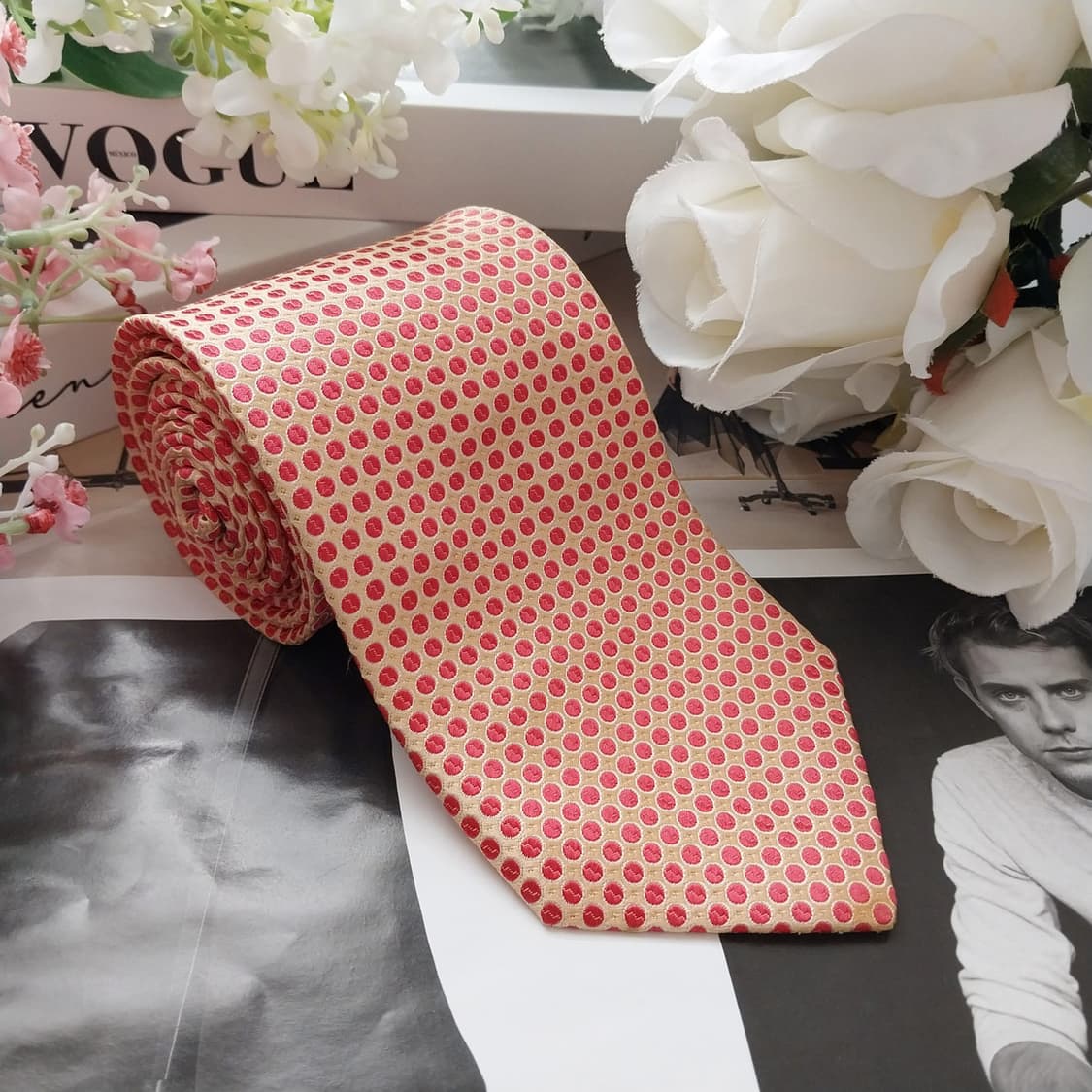 아쿠아스큐텀 실크 핑크 도트 넥타이 8.6cm A+등급 K1609
 상품이미지2