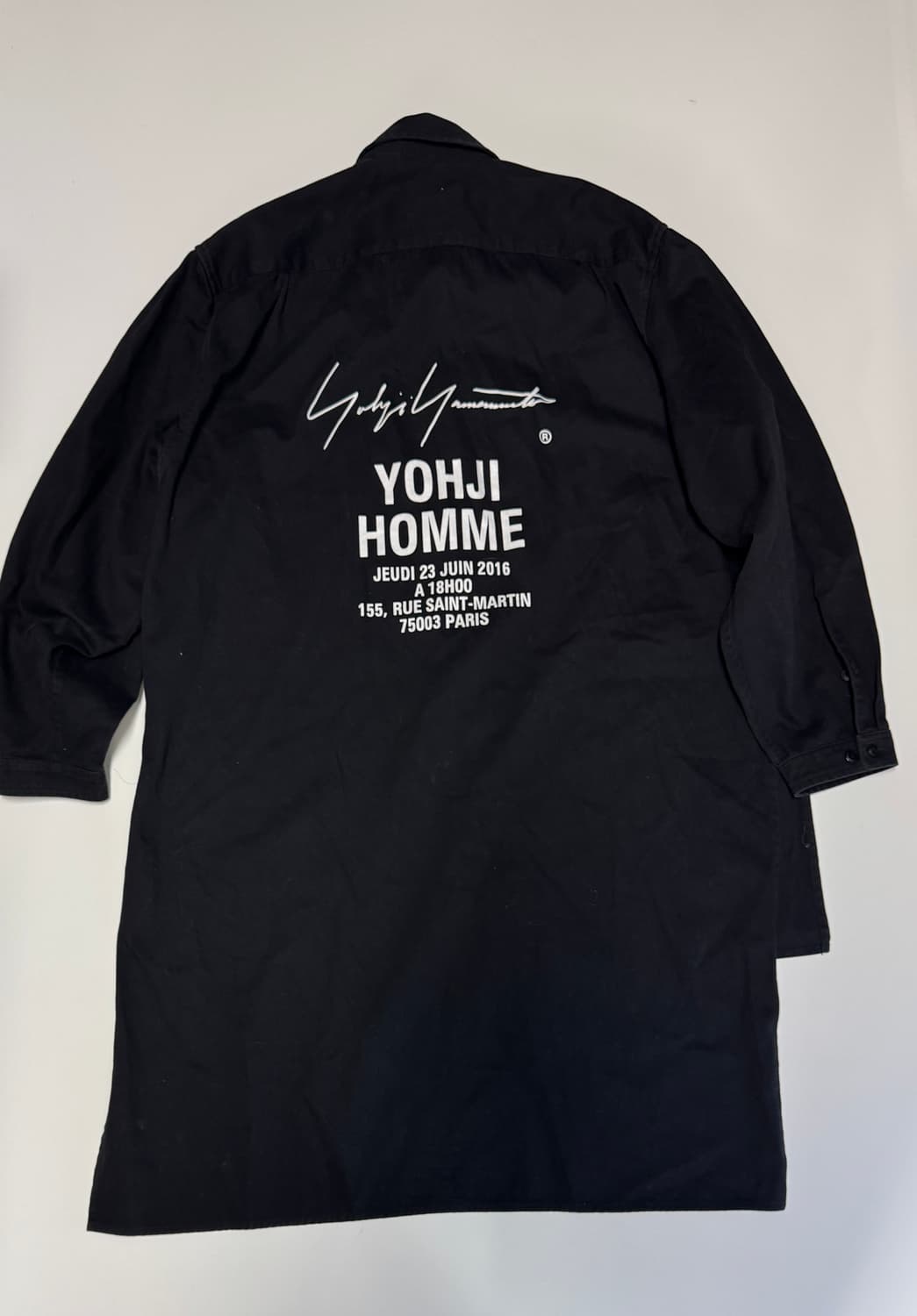 정품! 요지 야마모토 스태프 언발란스 코튼 롱 셔츠 블랙 상품이미지1