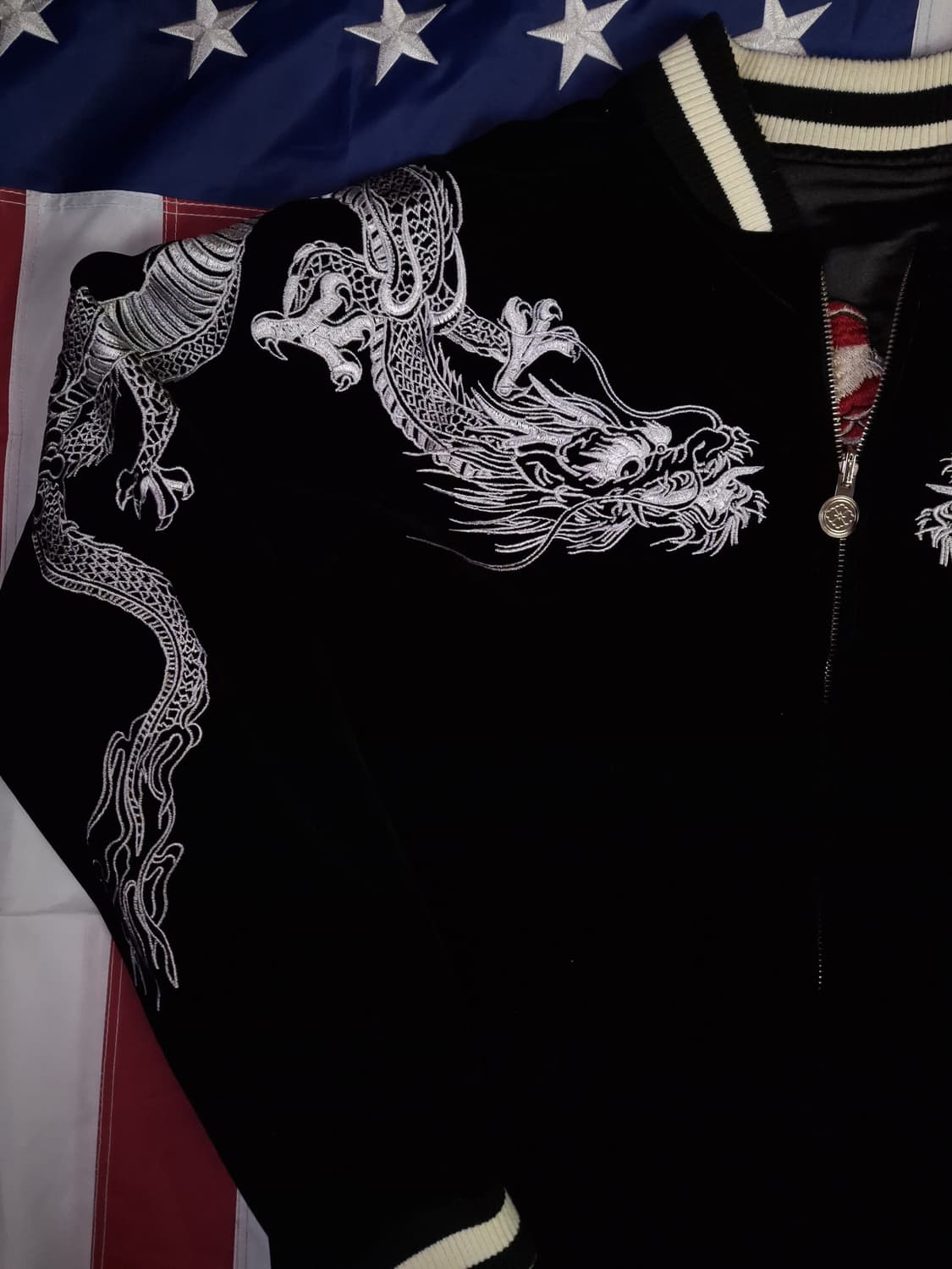 빈티지 벨벳 리버서블 잉어,용 자수 스카잔 상품이미지7