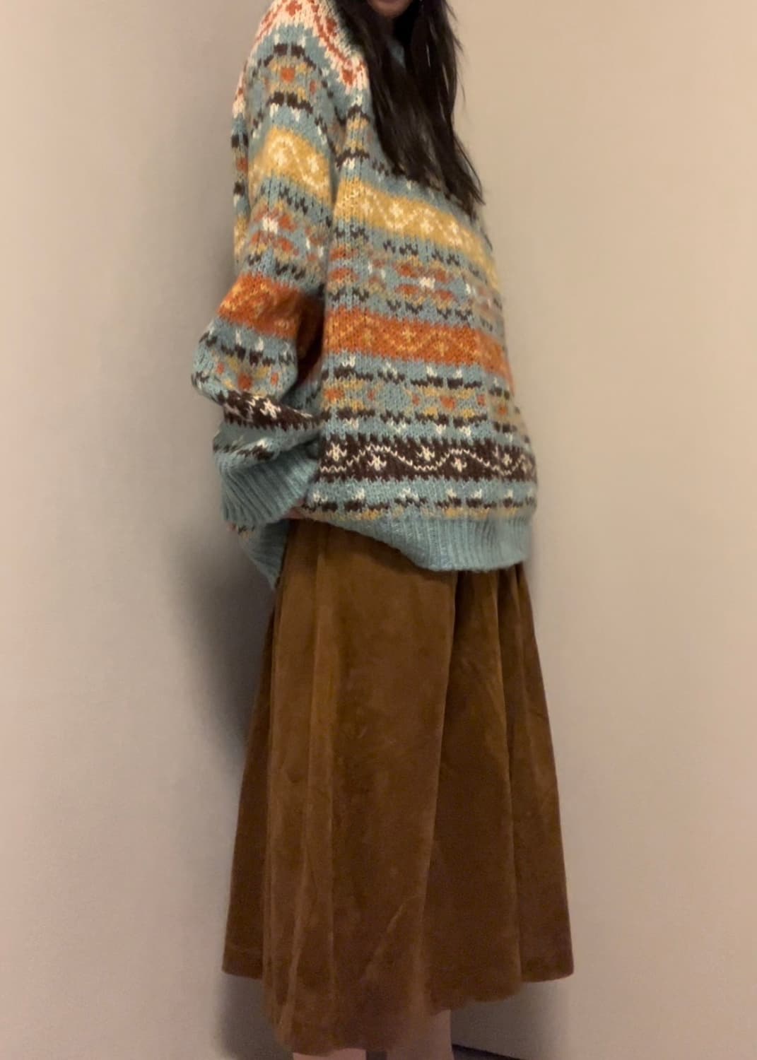 camel brown suede midi skirt pants 상품이미지4