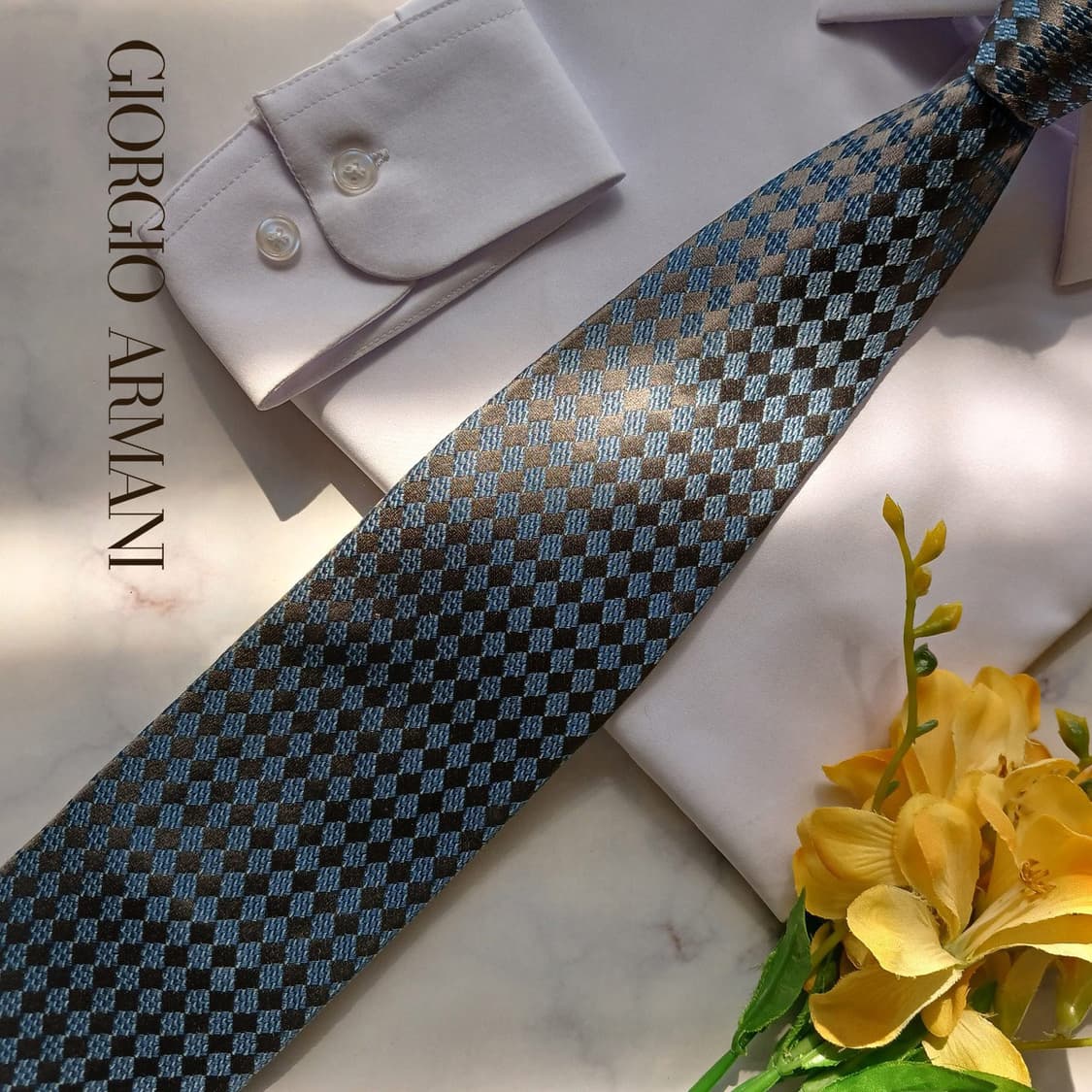 조르지오 아르마니 블루 마름모 자카드 넥타이 9.2cm A+등급 E773 상품이미지2