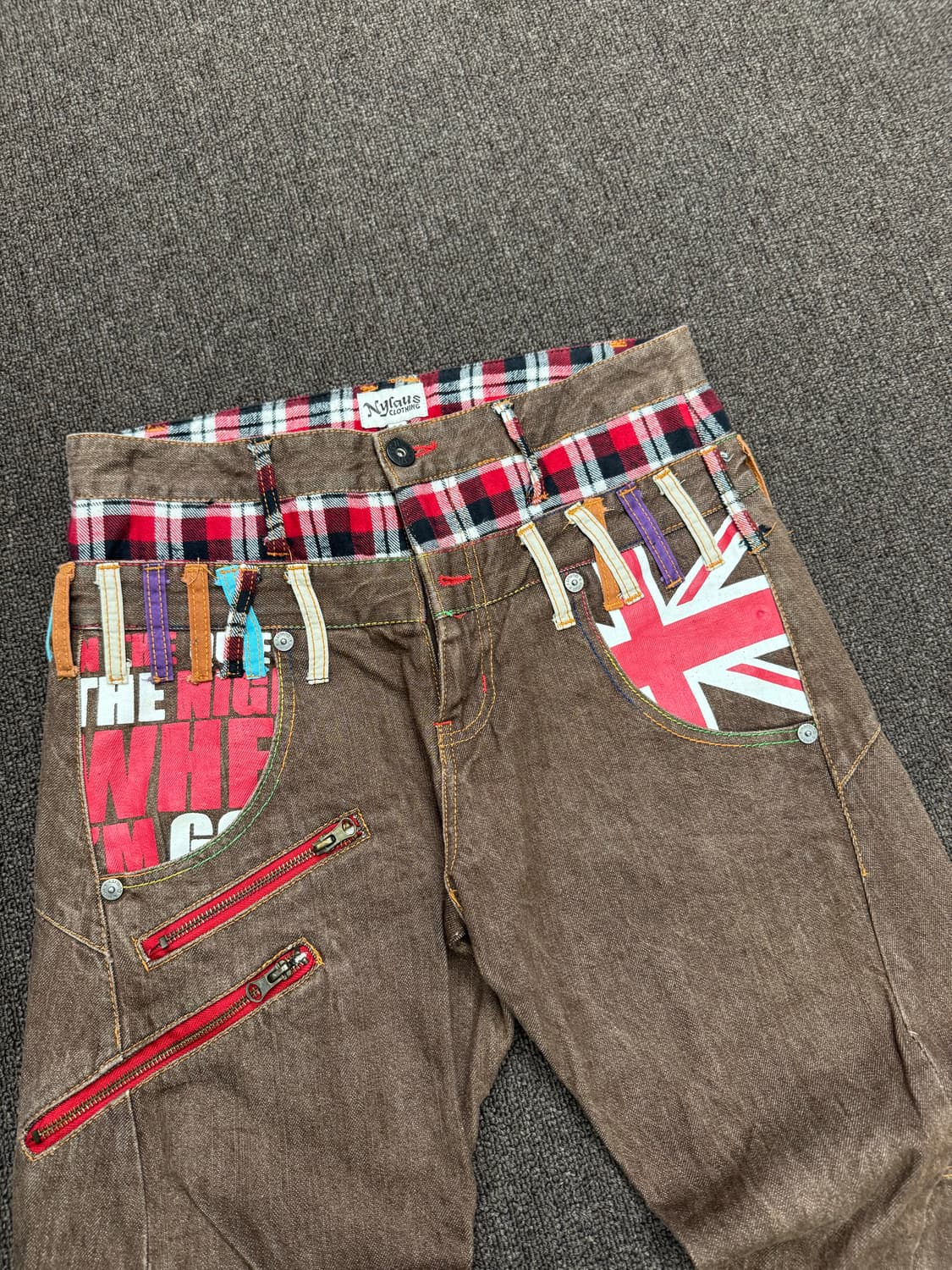 82)Nylaus 빈티지 레이어드 체크패턴 브라운 데님팬츠 상품이미지4