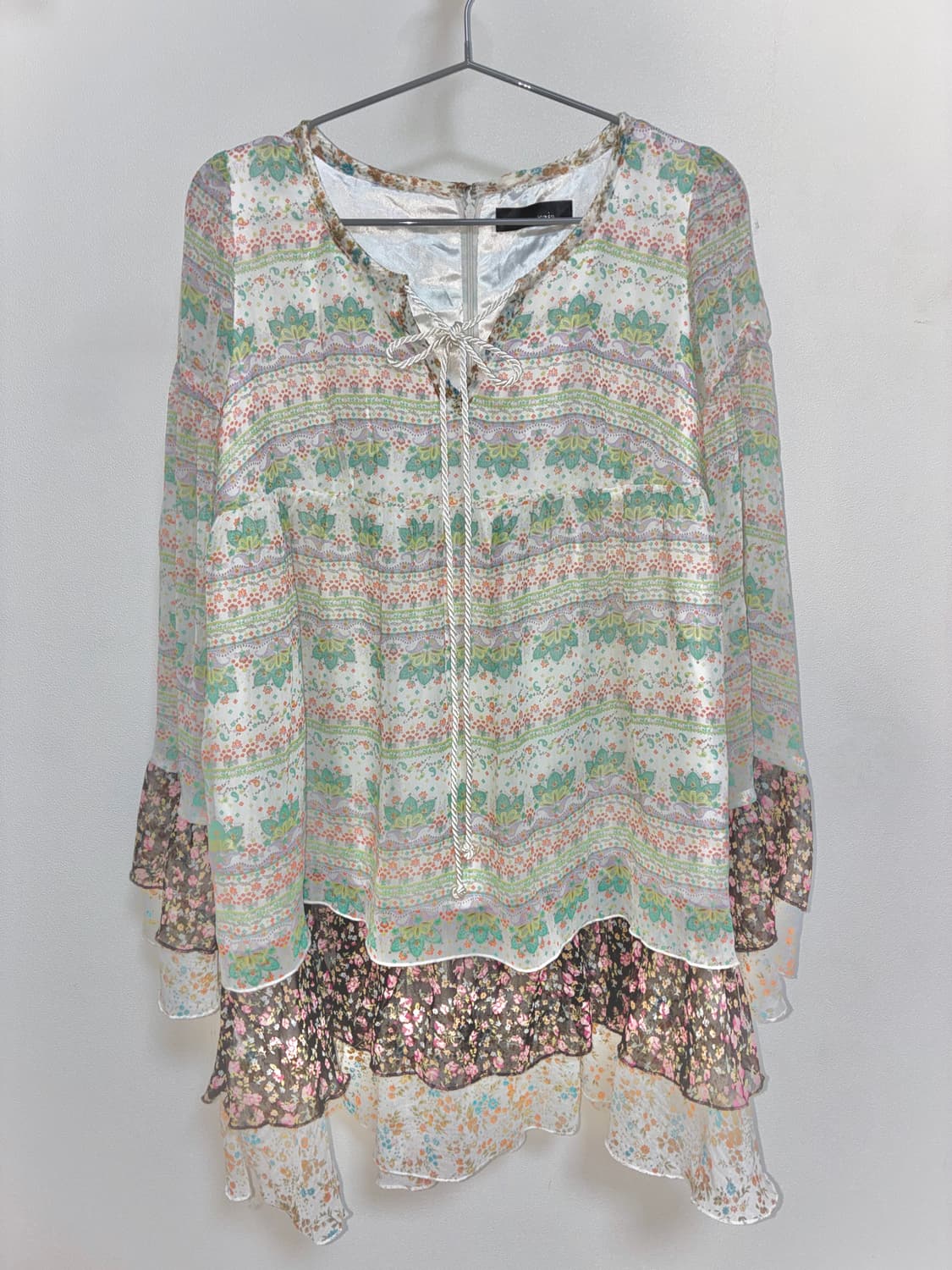 일본 빈티지 xaja 보헤미안 모리룩 에스닉 패턴 블라우스 원피스 상품이미지2