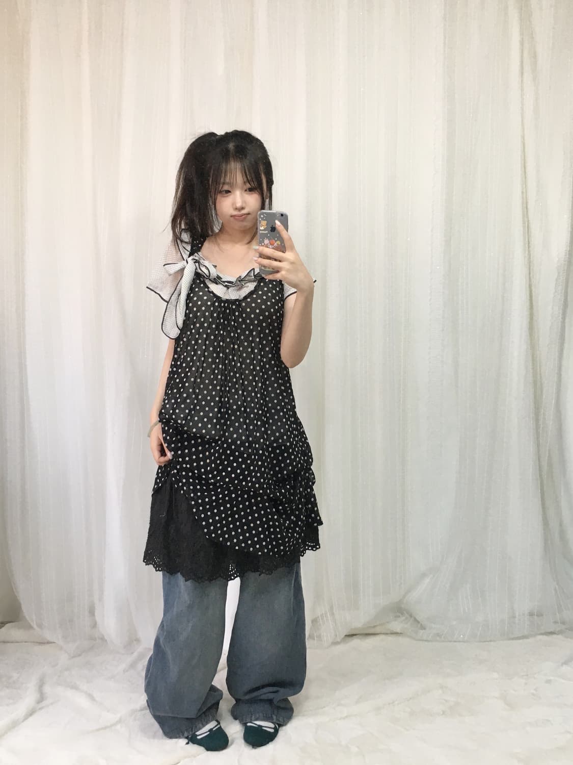 빈티지 도트 원피스 러힙 코디세트 상품이미지3