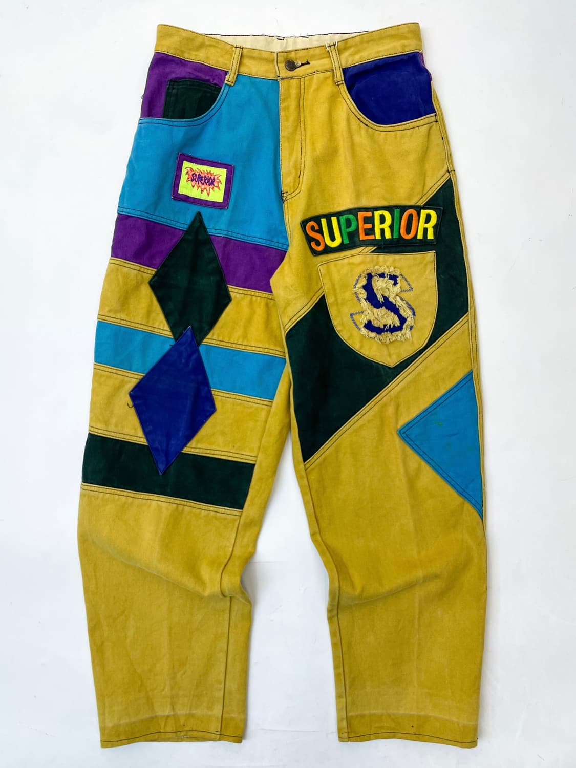 슈페리어 90s 컬러블록 아가일 와이드 테이퍼드 팬츠 상품이미지1