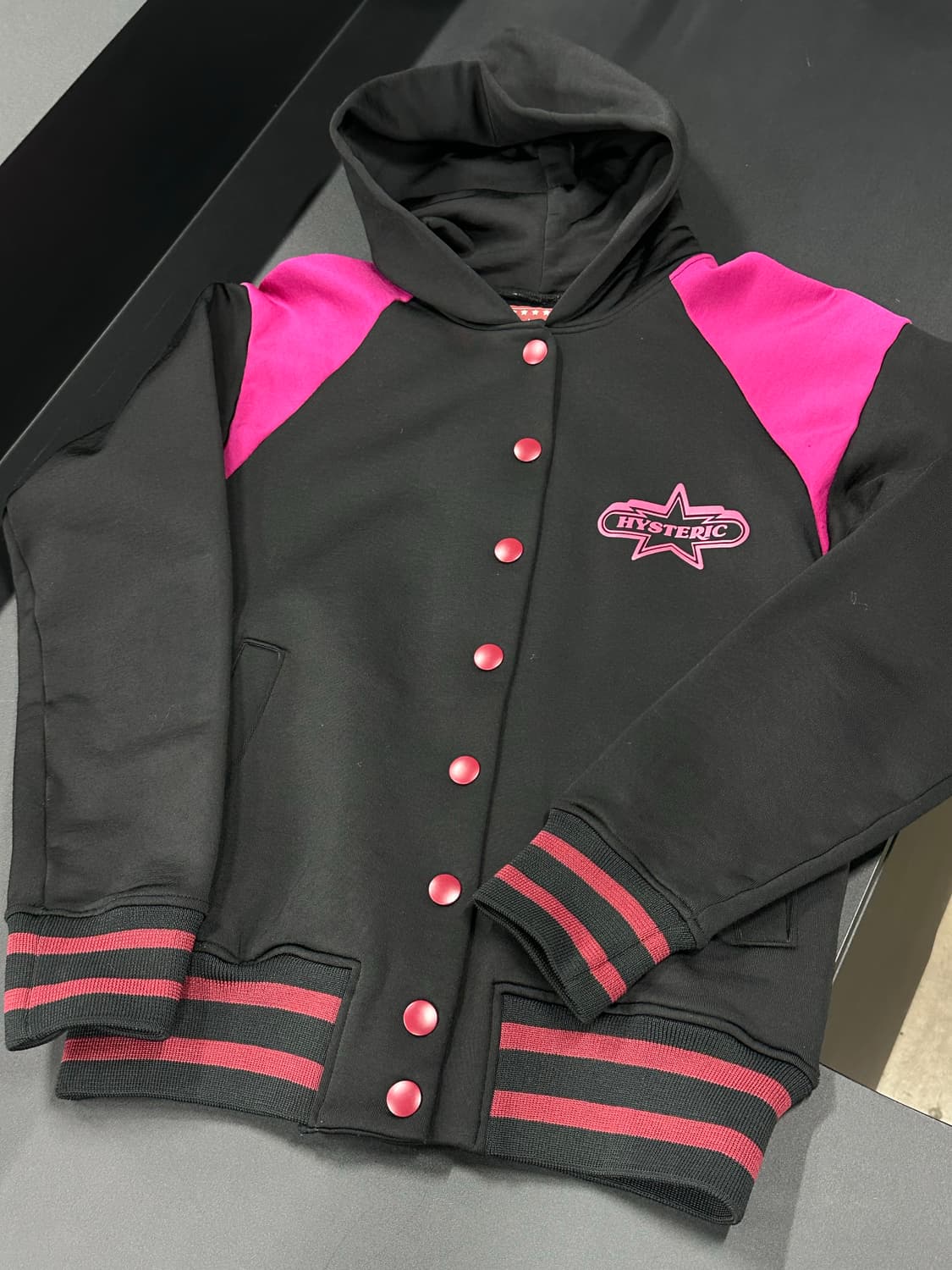 히스테릭 글래머 후드 스타디움 자켓 블랙핑크 져지  상품이미지5