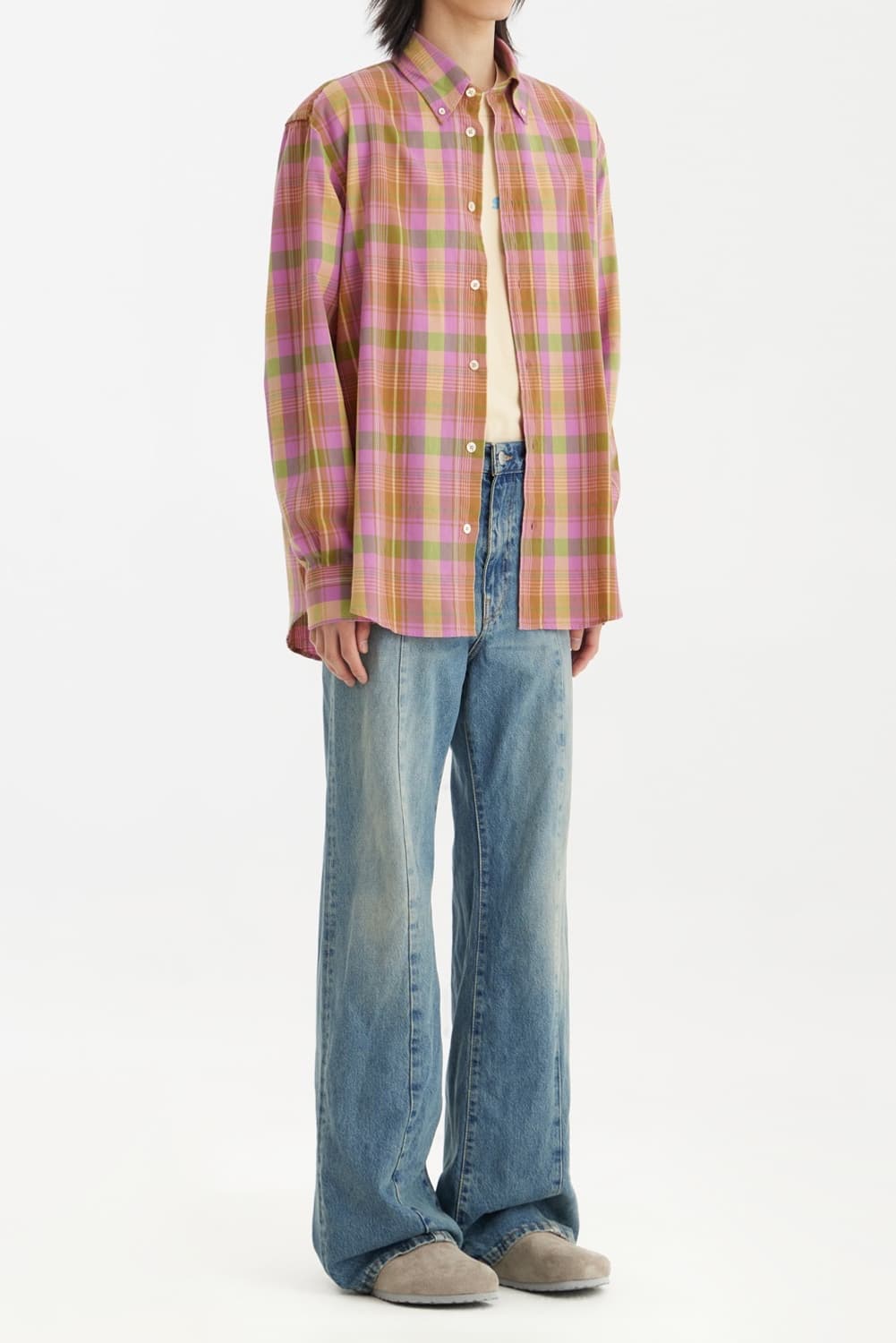 SUNFLOWER Button Down Shirt-Pink Check L 상품이미지1