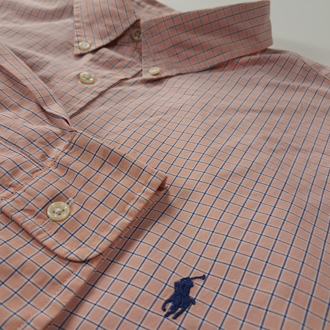 CK336 3XB 폴로 00s 오렌지피치 윈도우페인 체크 셔츠 남방 상품이미지4