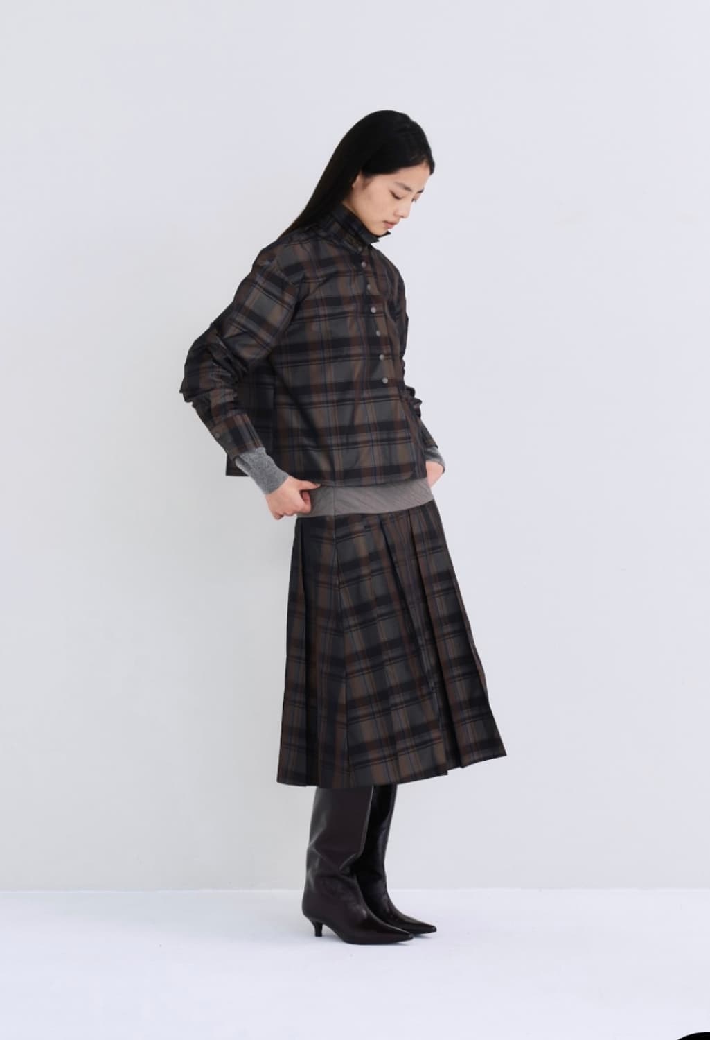 포코포스카 스커트 YOKE PLEATED SKIRT (GREY) 상품이미지2