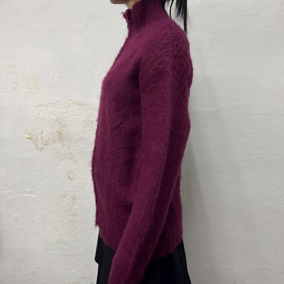니들스(NEEDLES) 마젠타 퍼플컬러 모헤어 혼방 하이넥 니트 집업 상품이미지2