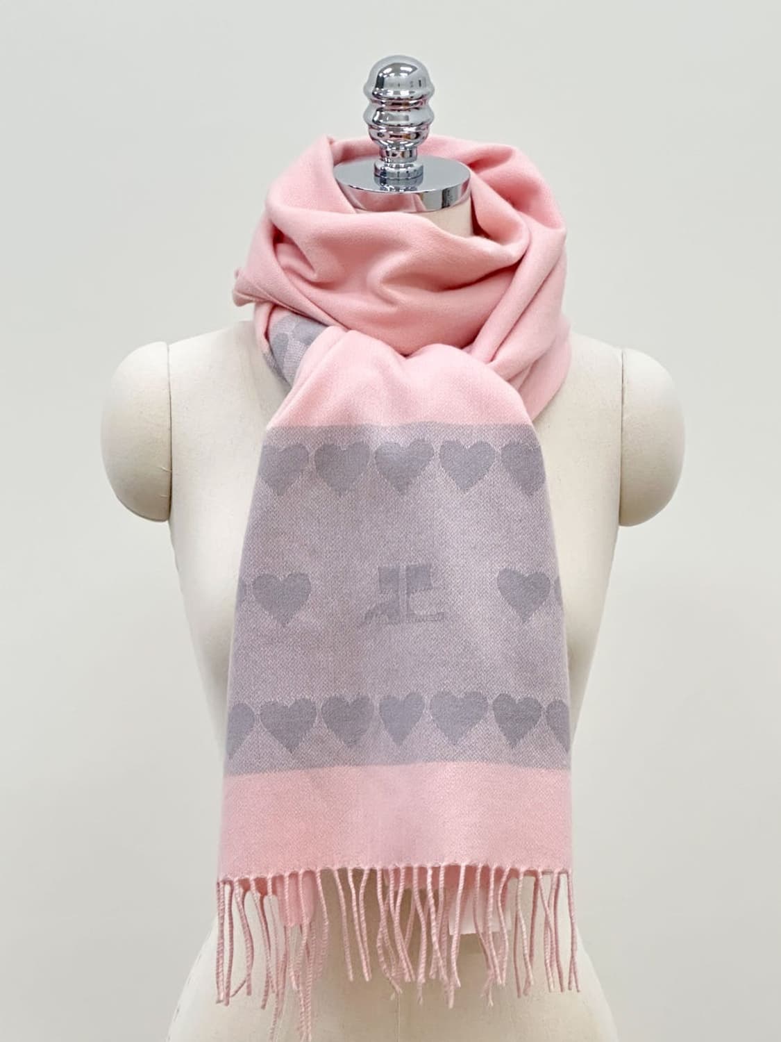 [새상품] courreges / 꾸레쥬 캐시미어 하트 핑크 머플러 상품이미지1