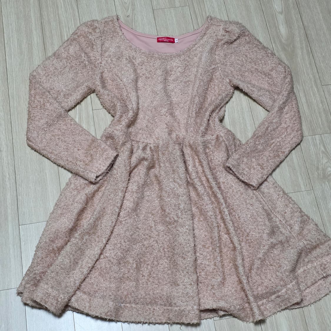 earth nusic)일본빈티지 핑크 히메갸루 부클 플레어 니트 원피스 상품이미지4