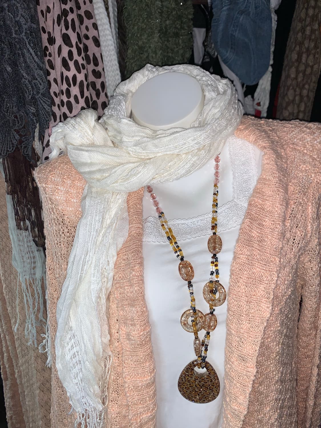 y2k 아이보리 모리 체크 머플러 상품이미지2