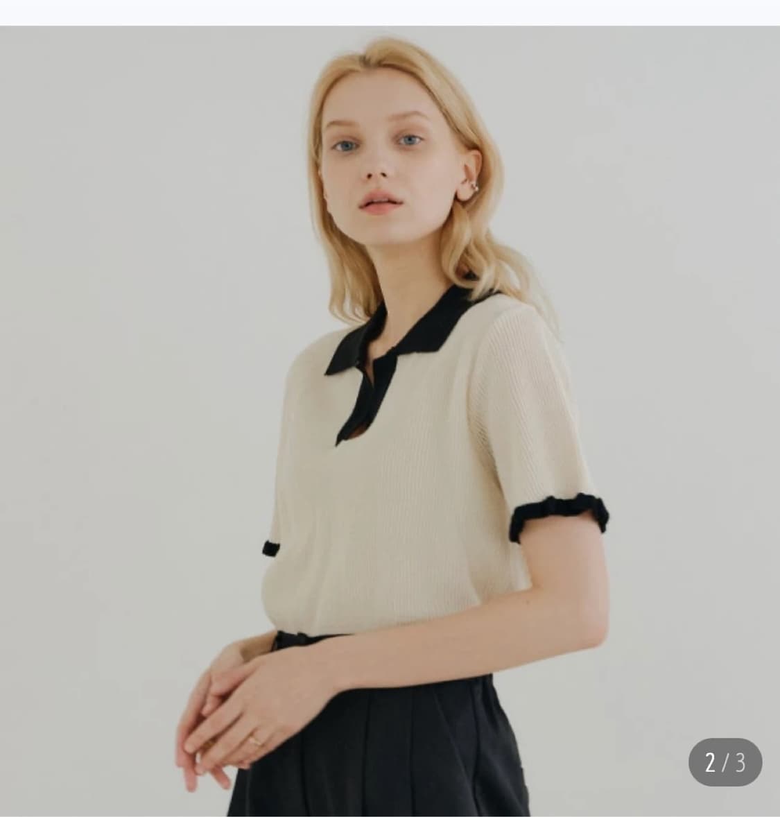 yuppe 엽페 배색 카라 아이보리 반팔 니트 F 상품이미지2