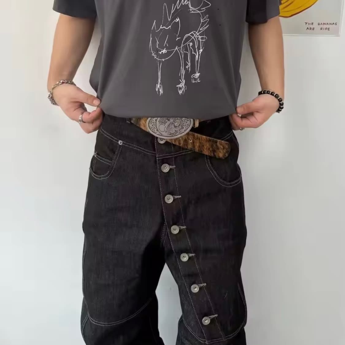 Side Button Wide Denim Pants 상품이미지3