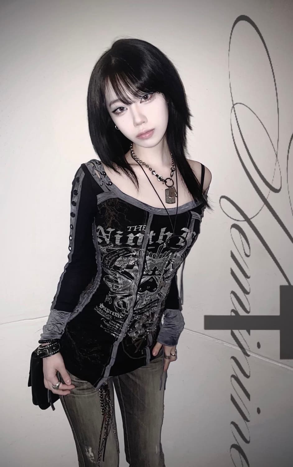 VIA 비아 빈티지 레터링 긴팔 티셔츠 상품이미지1