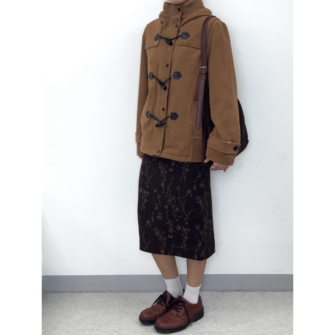빈티지 브라운 하이넥 더플 하프 코트 상품이미지3