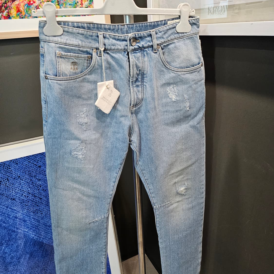 브루넬로 쿠치넬리 디스 자수로고 가죽패치 데님팬츠 상품이미지3