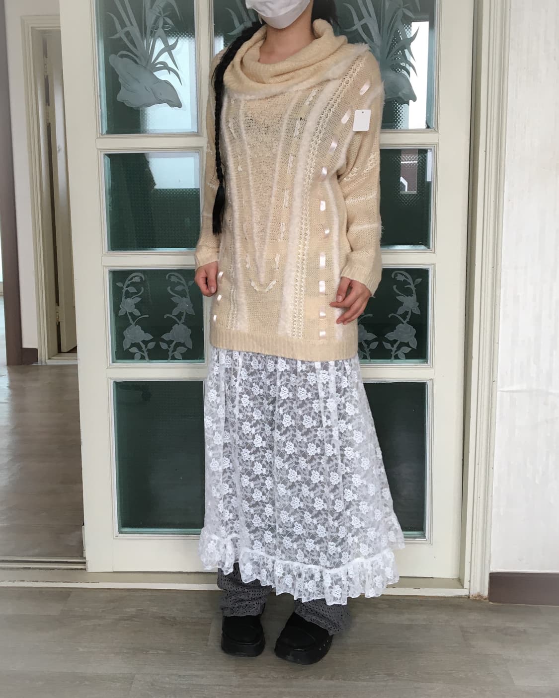 axes femme Ribbon point loose neck knit 상품이미지6