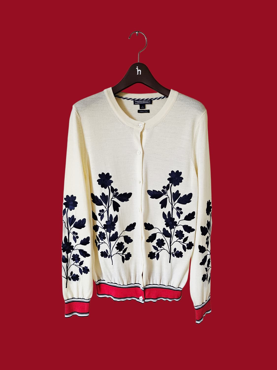 타미힐피거여성 울 100/플라워 자수  여성가디건/29만 상태좋음 상품이미지1
