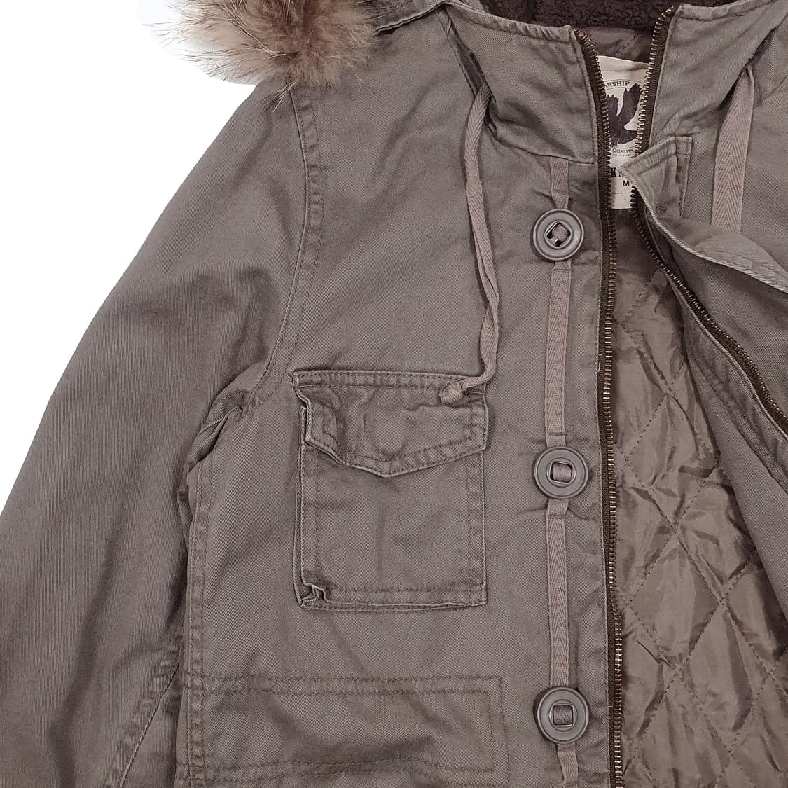 타누키 퍼 누빔 야상 점퍼 카키 브라운 상품이미지5