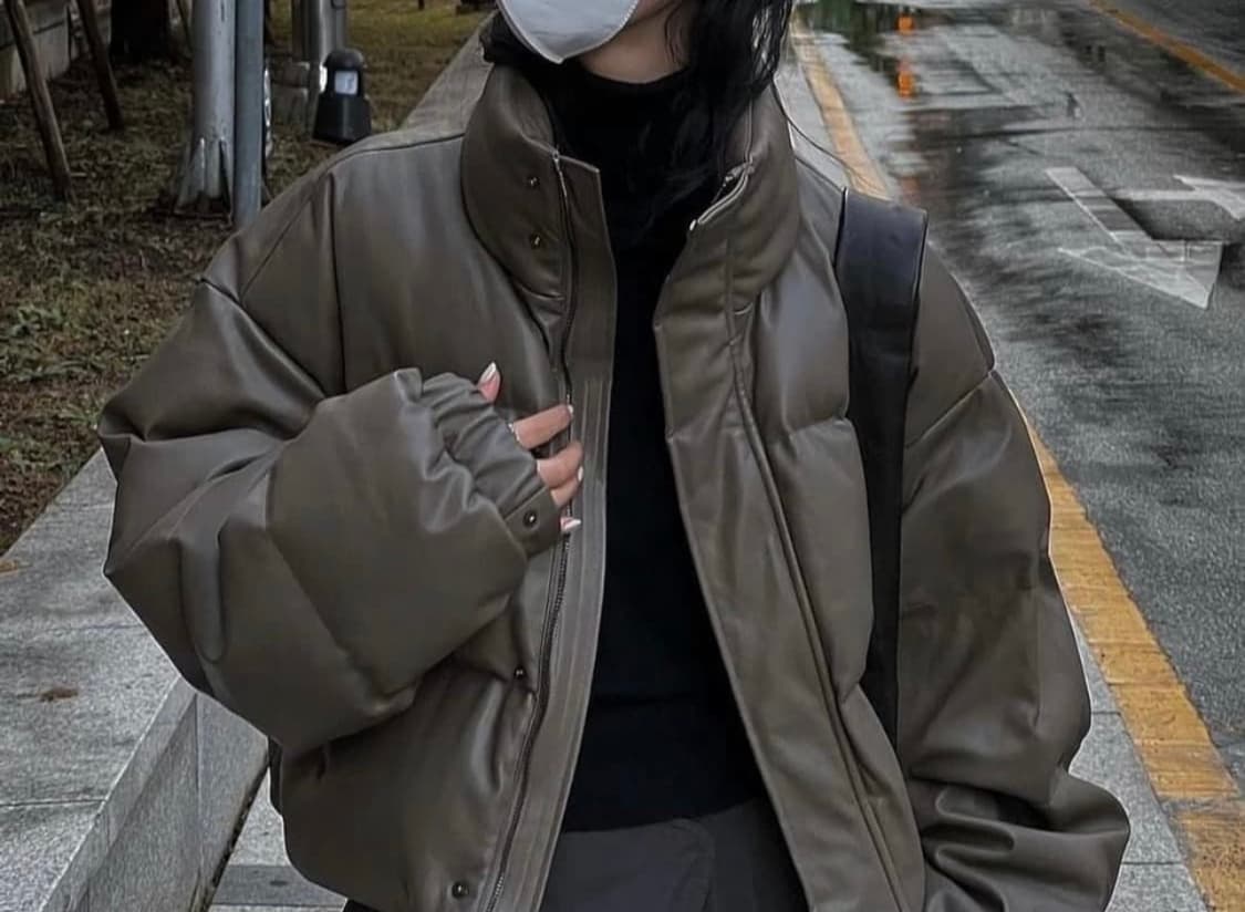 트리밍버드 레더 패딩 모카브라운 상품이미지1