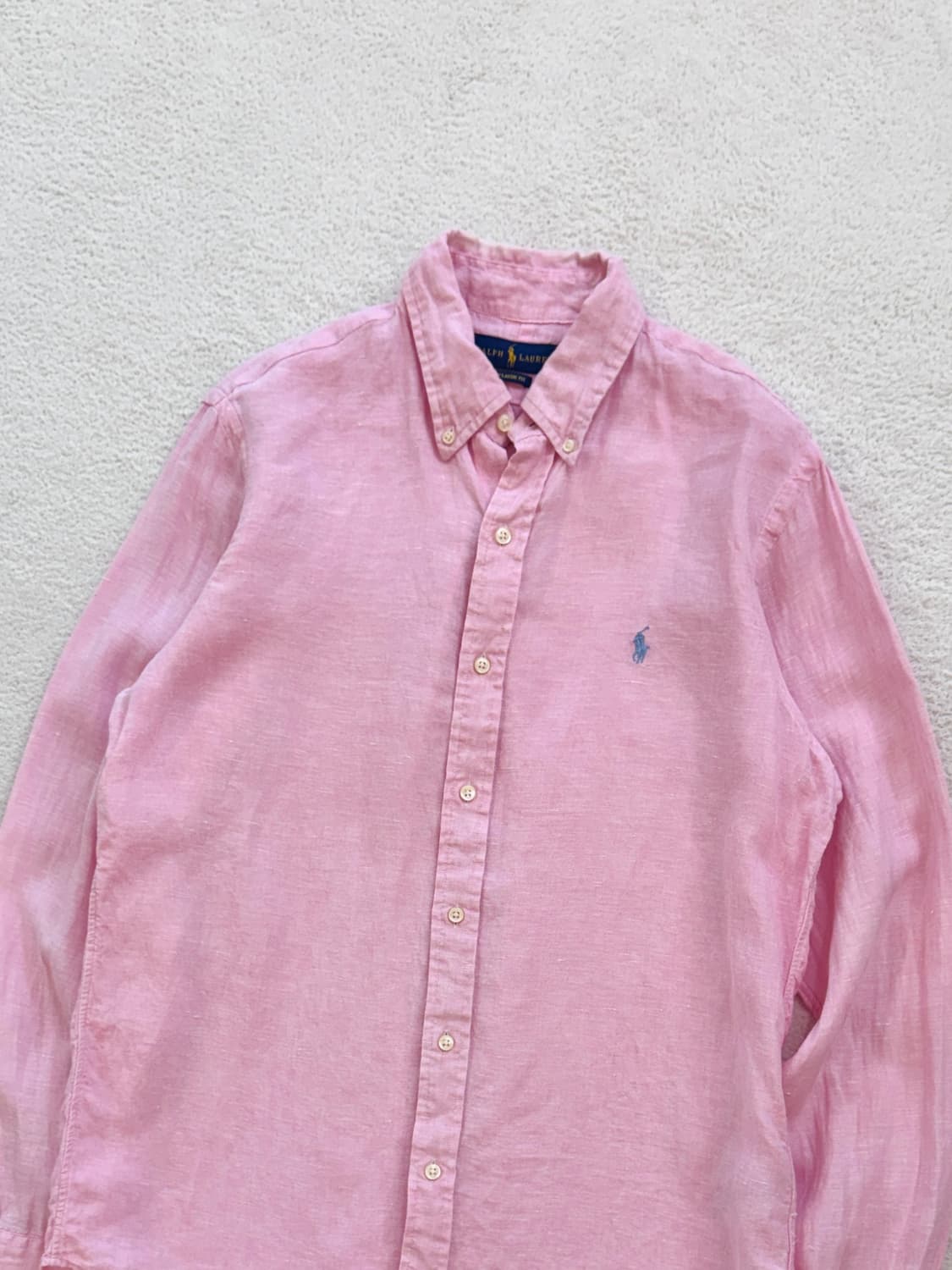 QR 폴로 연핑크 린넨 셔츠 상품이미지1