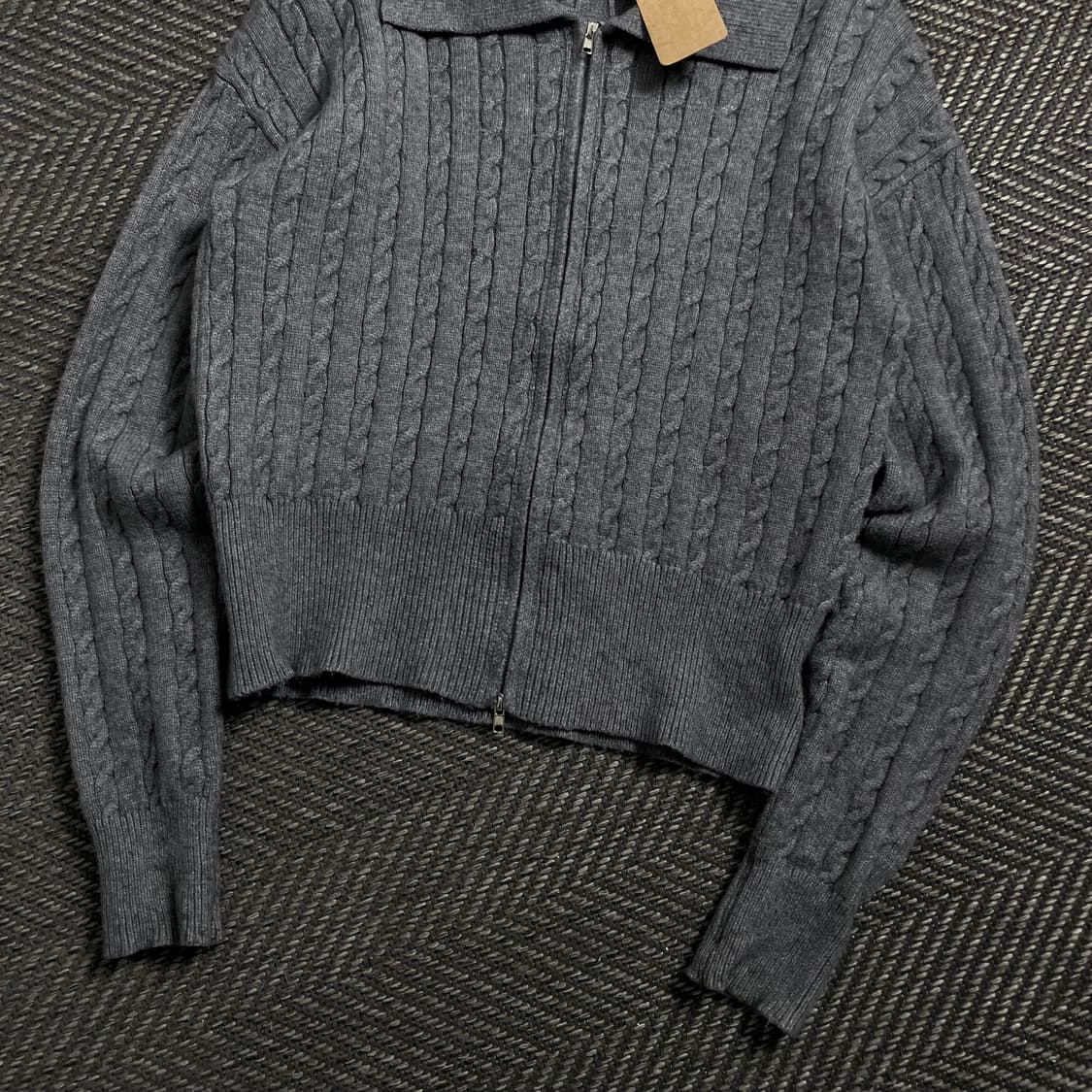 TWEE 빈티지 꽈배기 니트 집업 그레이y 4539 상품이미지3