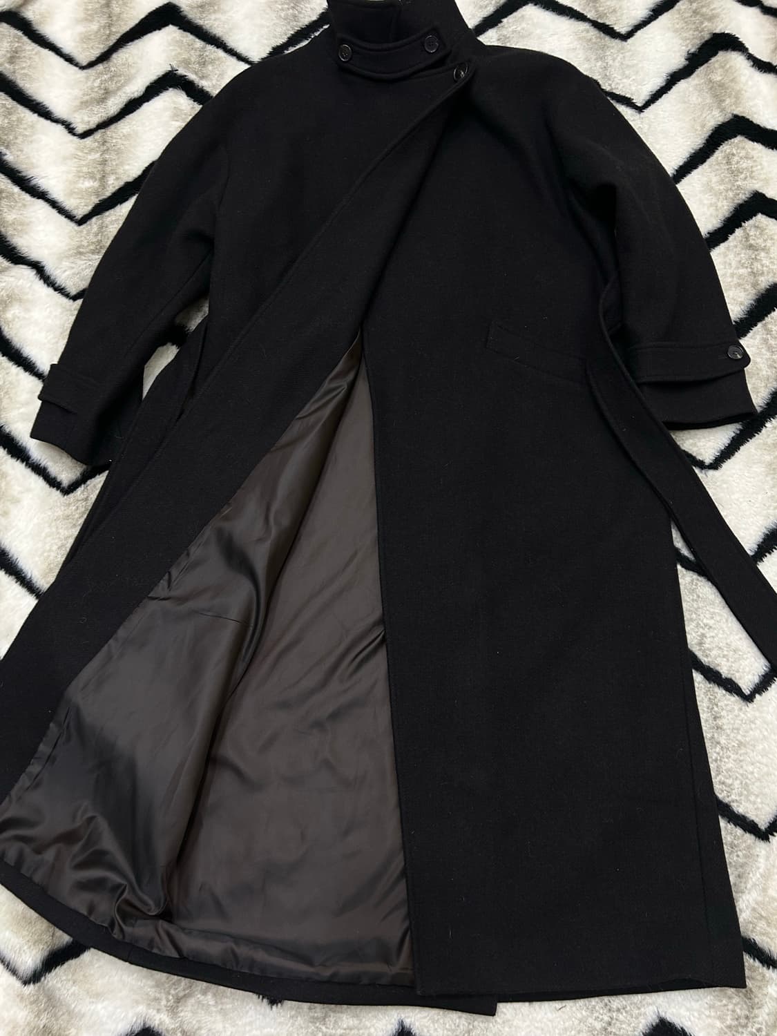 [OS]킨더살몬 울 혼방 롱 로브코트/다크브라운/카라버튼 상품이미지3