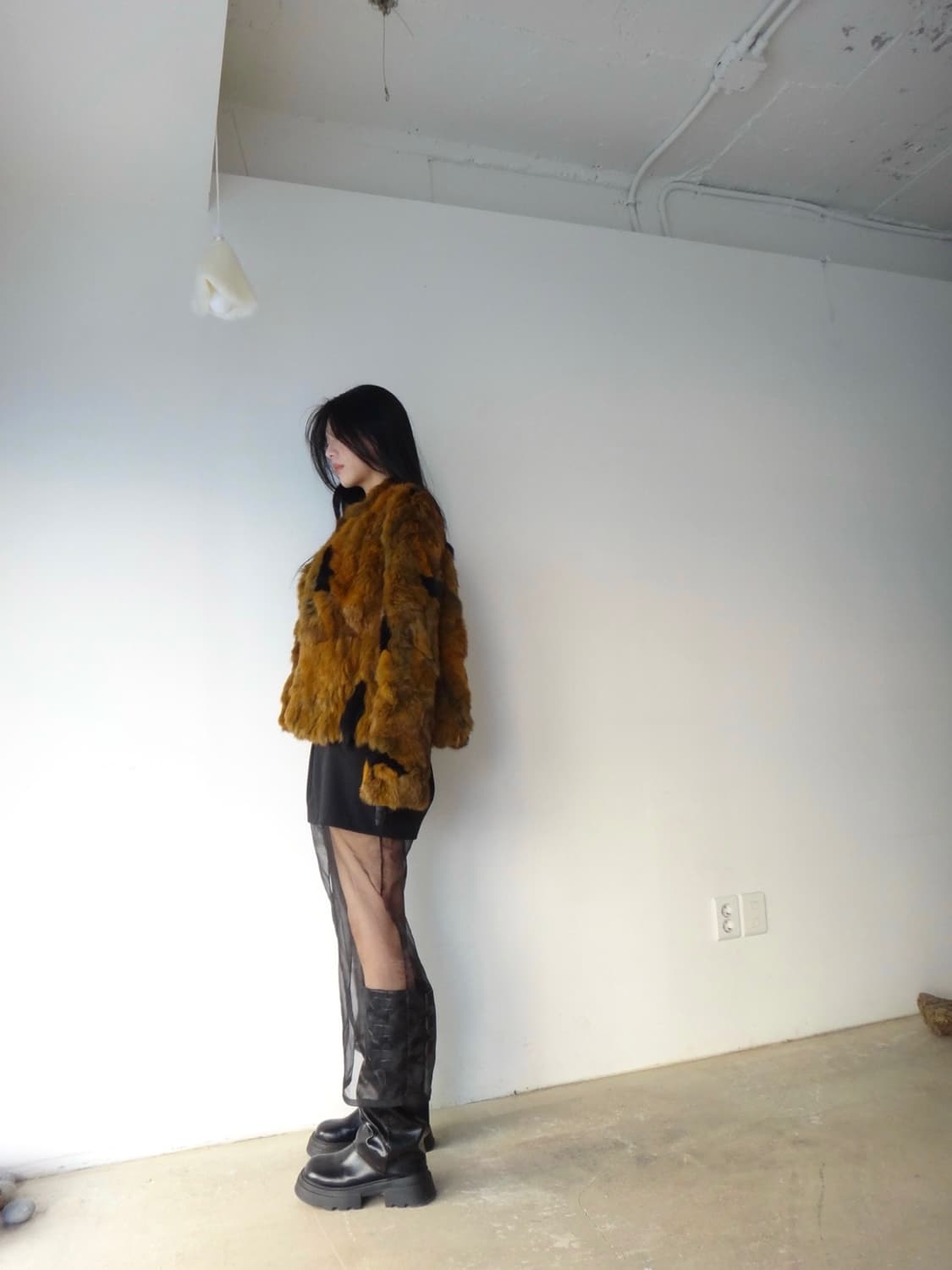 Spot rabbit fur jacket / orange brown 상품이미지5