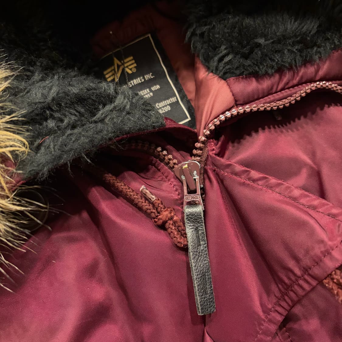 [L] 알파인더스트리 N-3B 마룬색 패딩 점퍼 후드 퍼 D231 상품이미지5