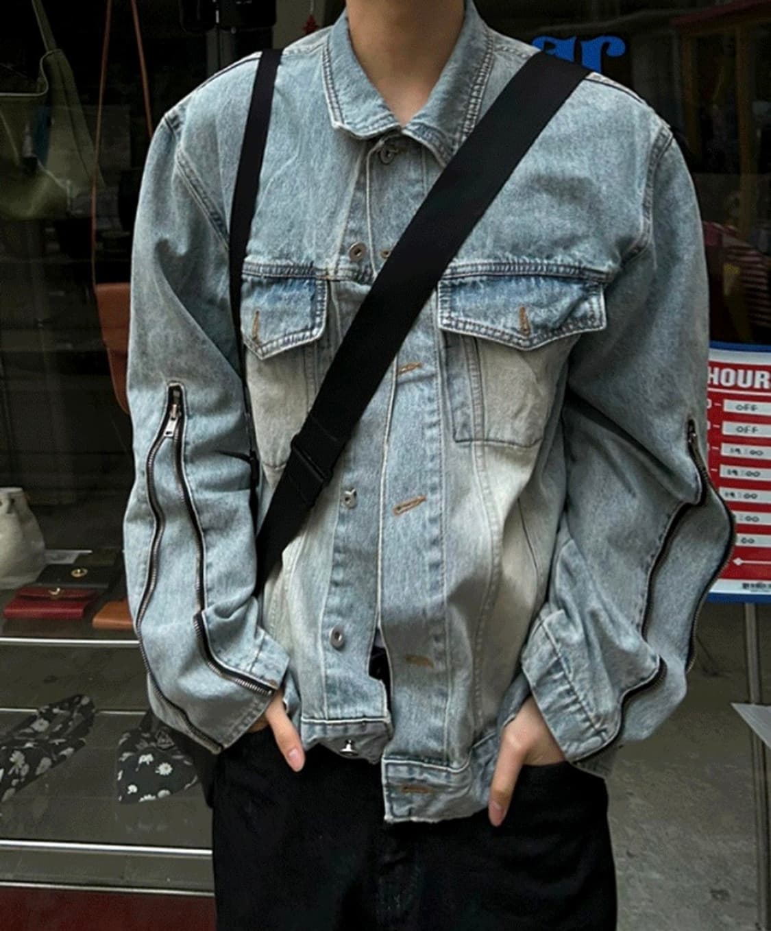 사이드지퍼 크롭 데님자켓 트러커 상품이미지2