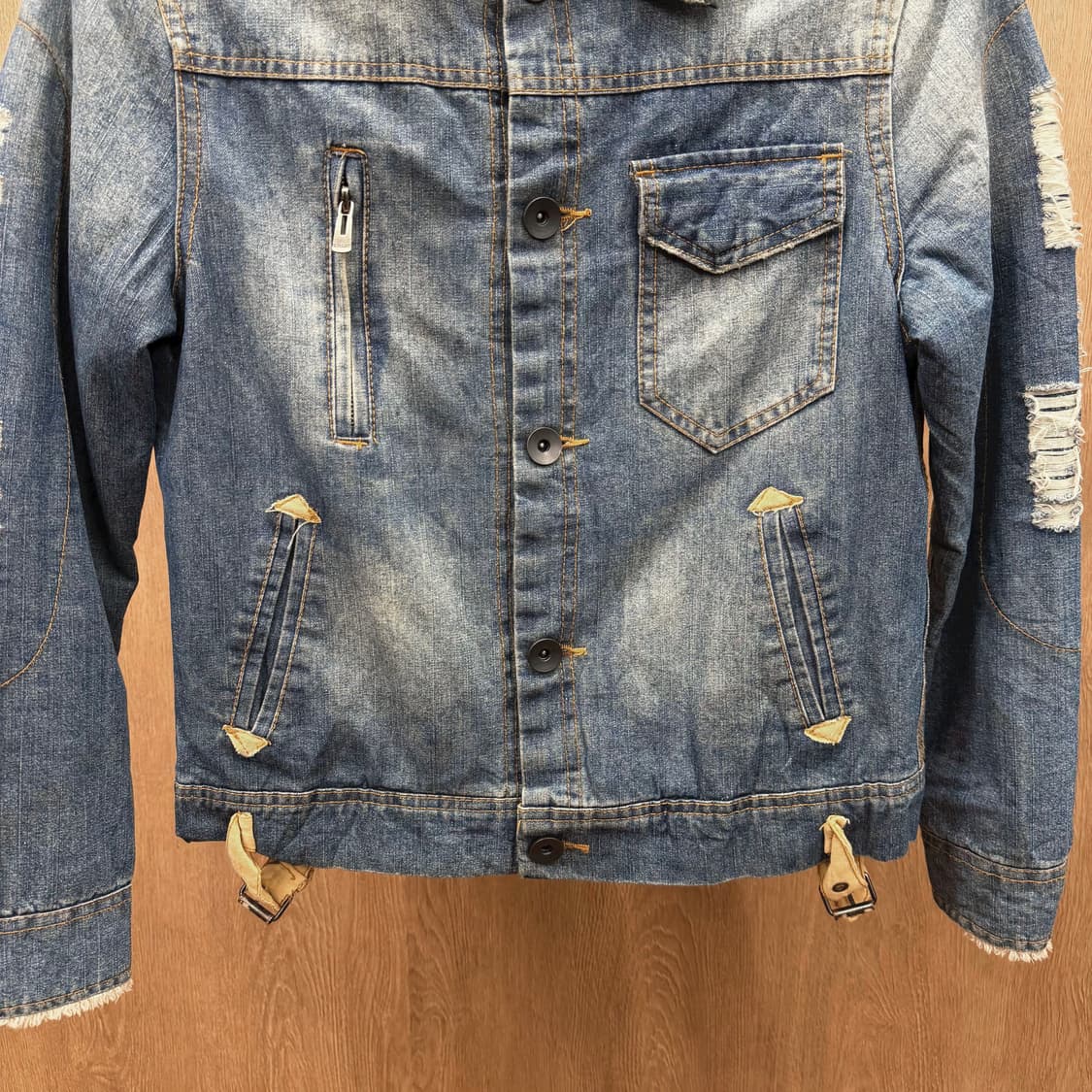 돌체앤가바나 데님 자켓 디스트로이드 포켓 버클 디테일 블루 상품이미지5