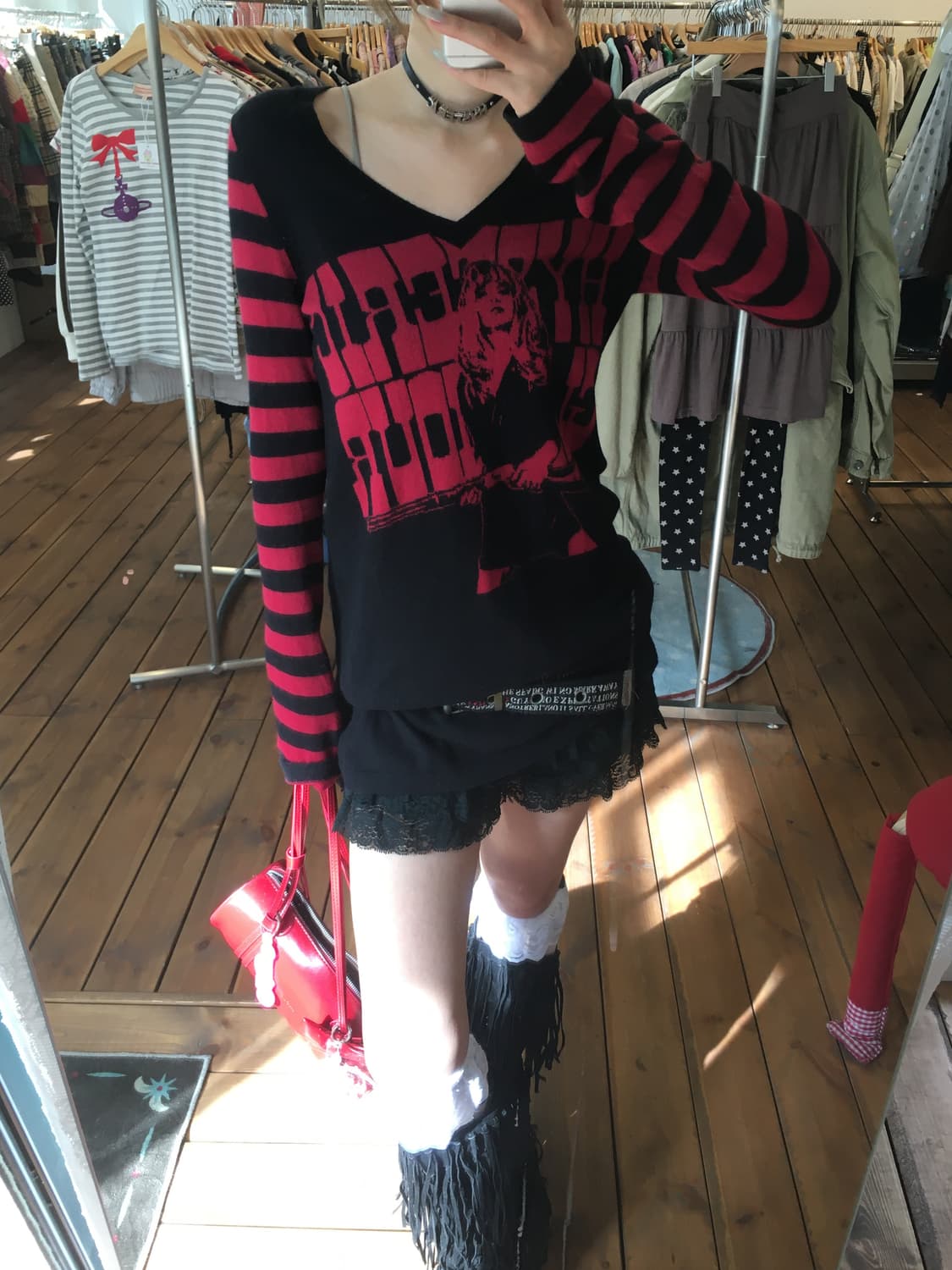 히스테릭글래머 히스걸 레드 스트라이프 니트 상품이미지4