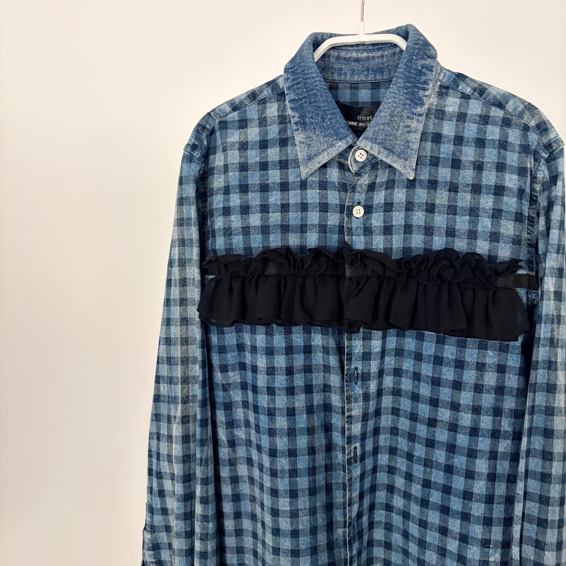 Washed Denim Frill Blouse 상품이미지5