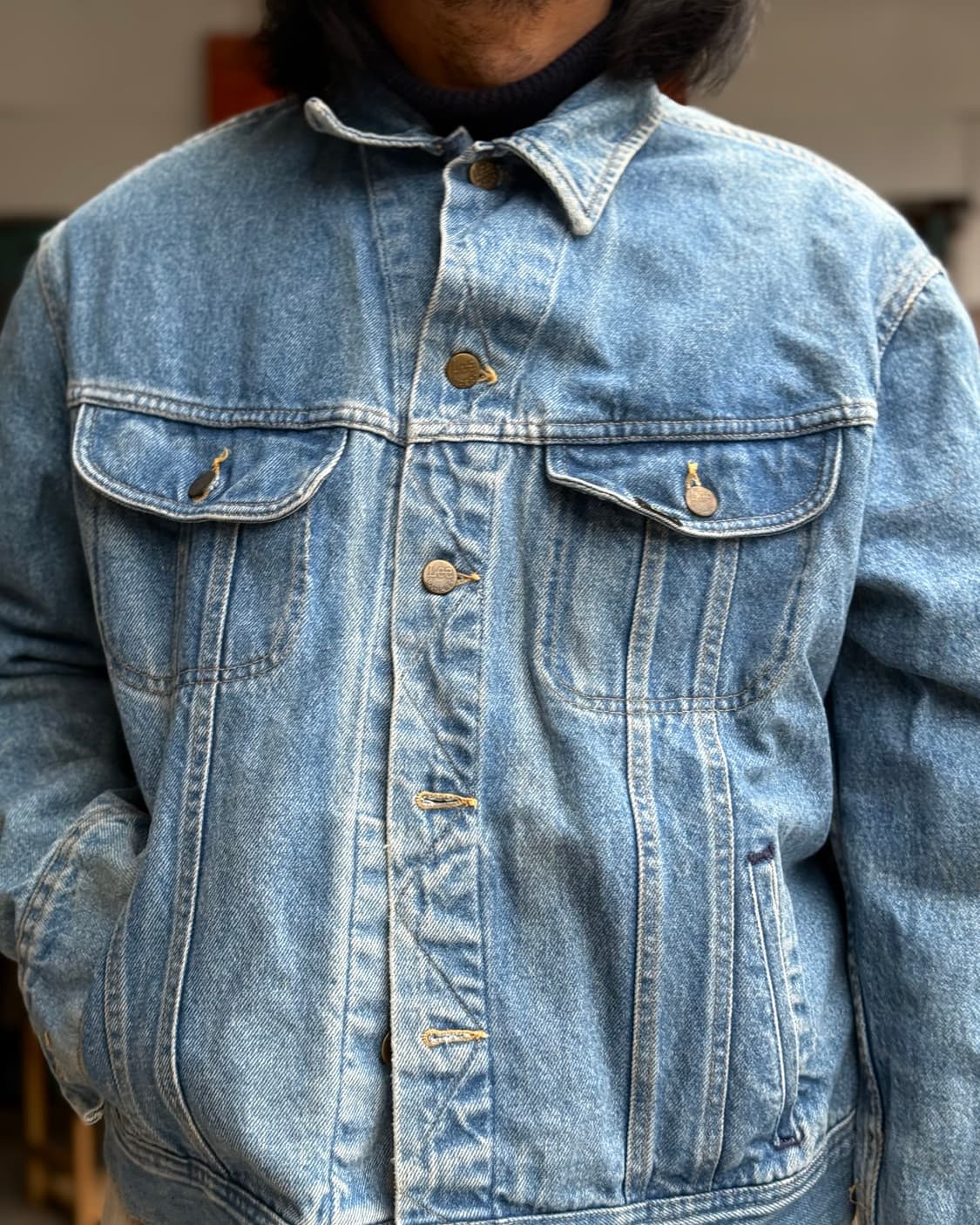 80's Lee x 하드록 카페 데님 트러커 자켓 L 상품이미지8