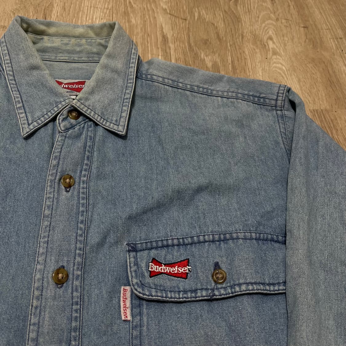 버드와이저 Budweiser 빈티지 자수 로고 데님 셔츠 M/95 상품이미지3