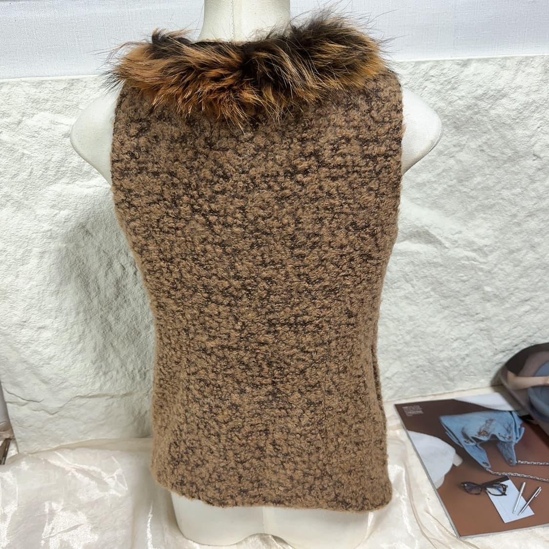 빈티지 양털 라쿤퍼칼라 조끼베스트 상품이미지3
