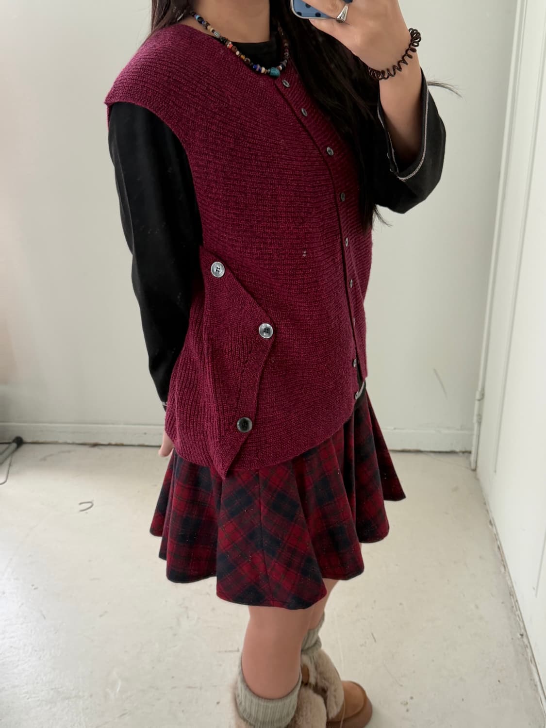 일본빈티지 버튼 니트 베스트 상품이미지2